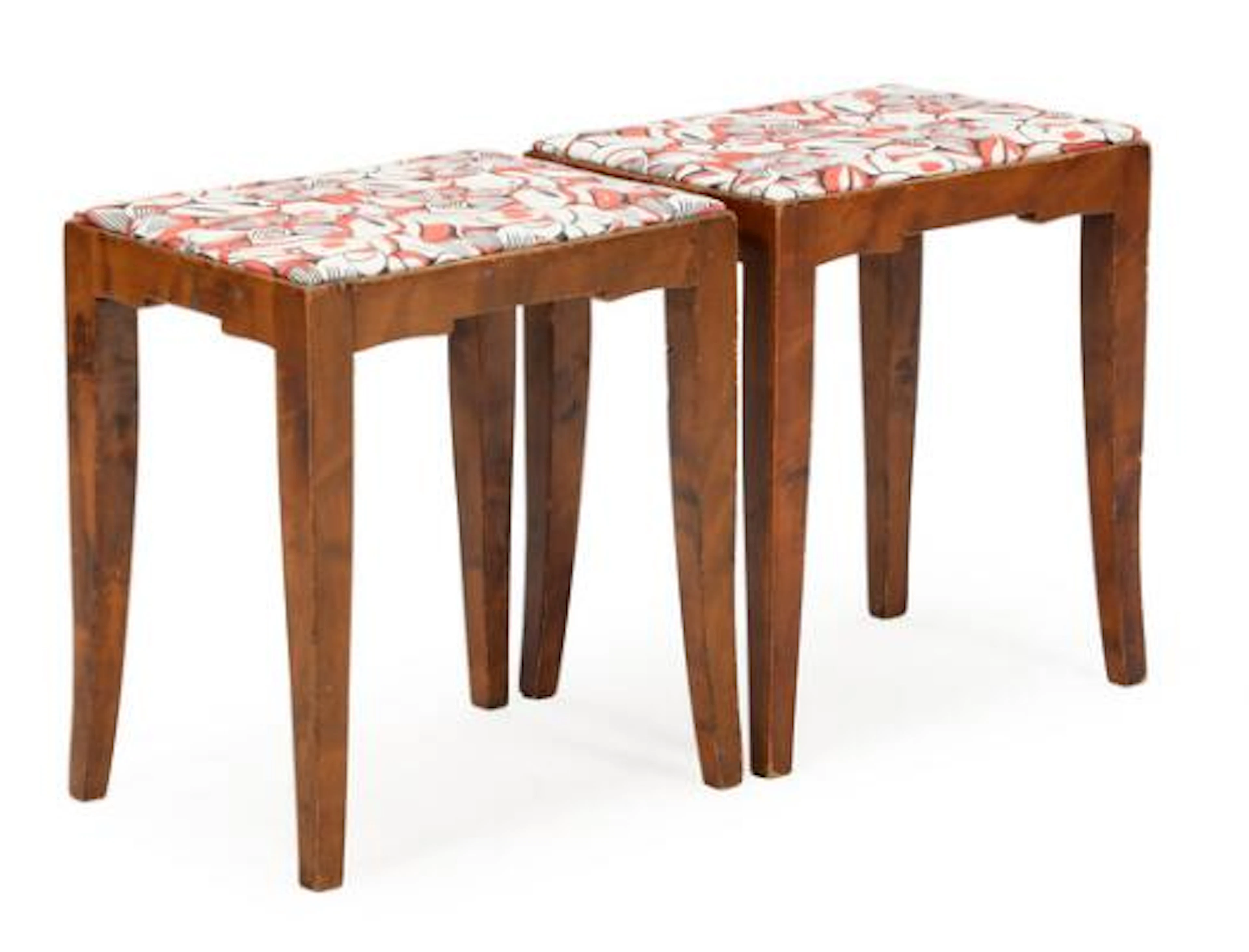 Danish design: Pair of Art Deco stools with frames in dark-stained