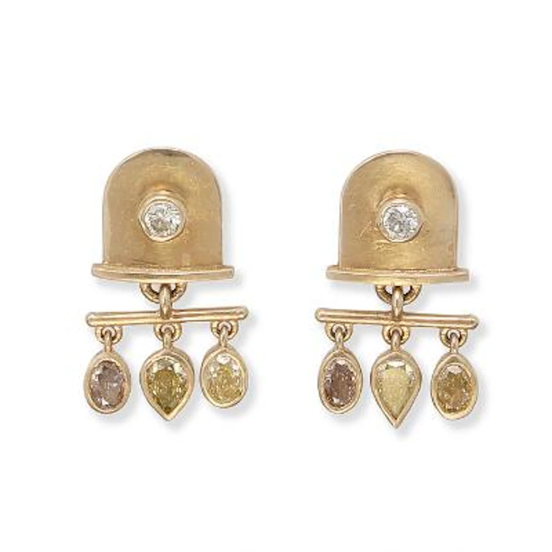 Natascha Trolle: A pair of diamond ear pendants set with fancy-cut