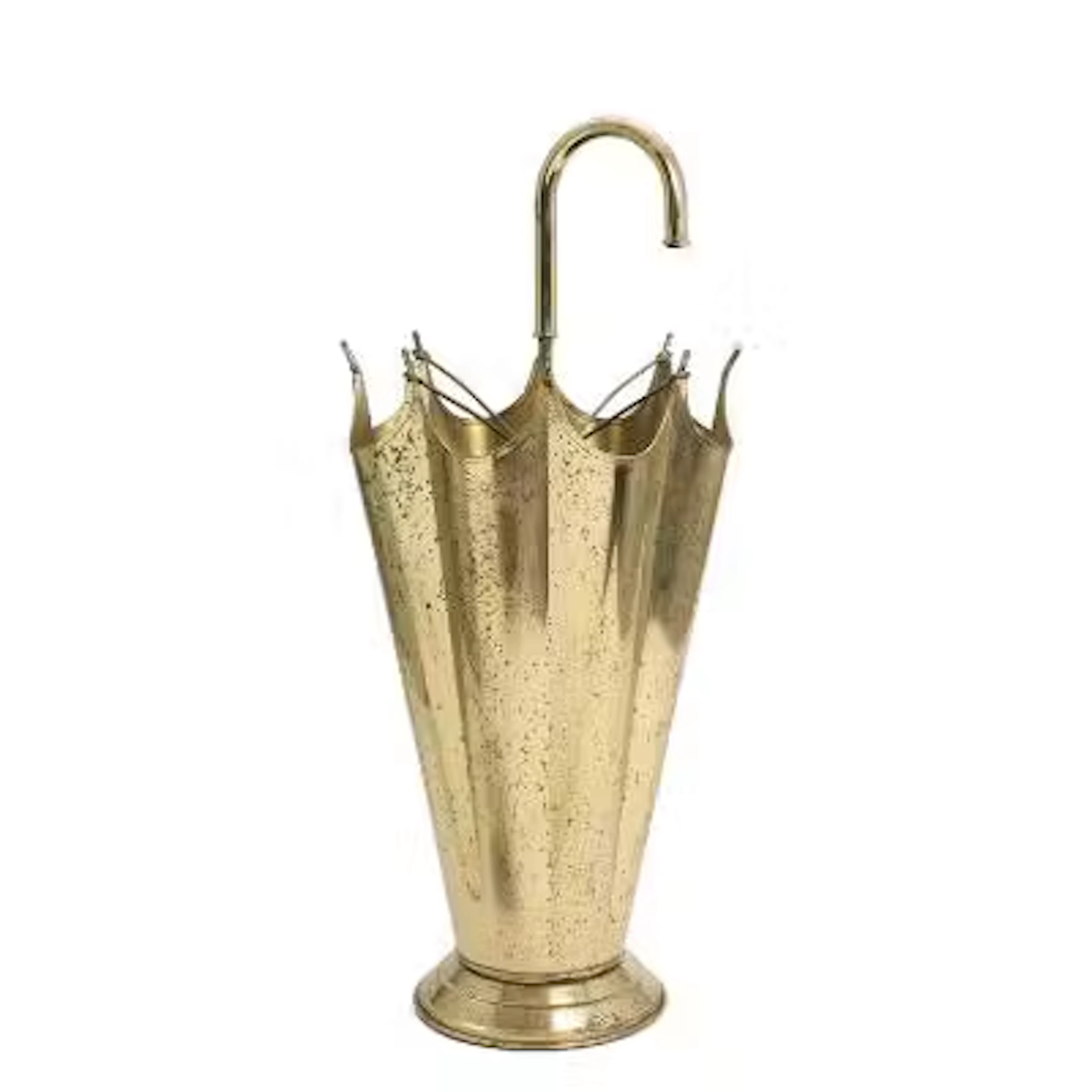 Unknown design: A brass umbrella stand in the shape of an umbrella.