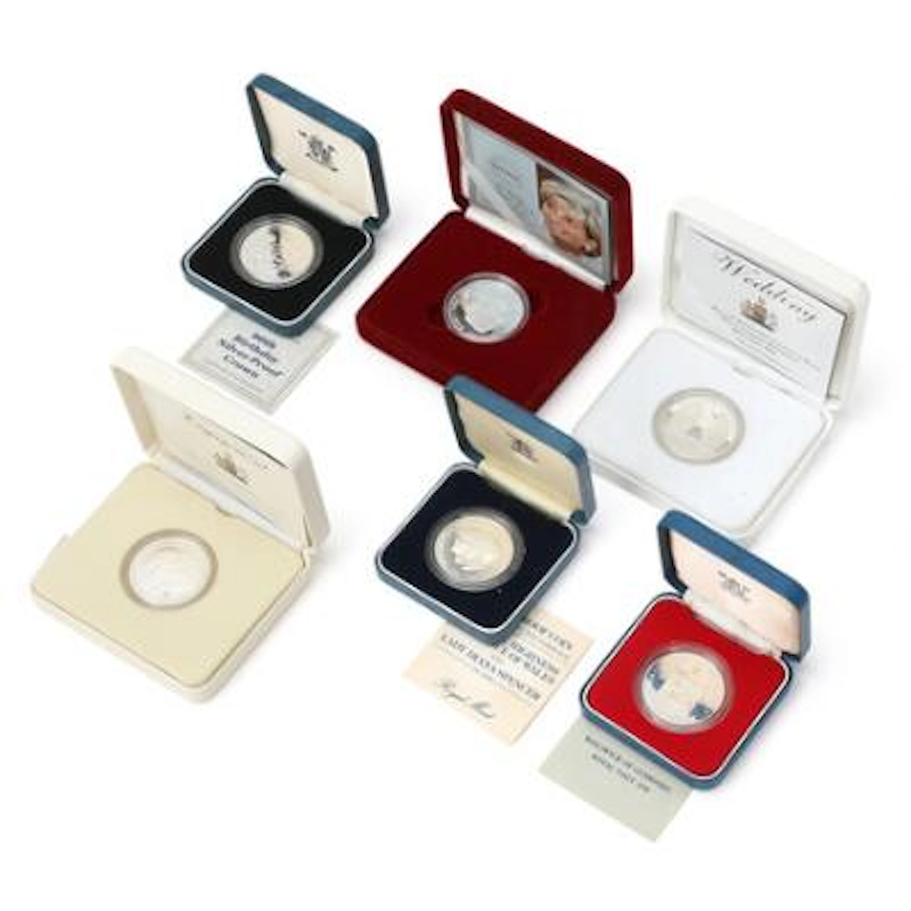 Collection of silver coins commemorating royal events in England –
