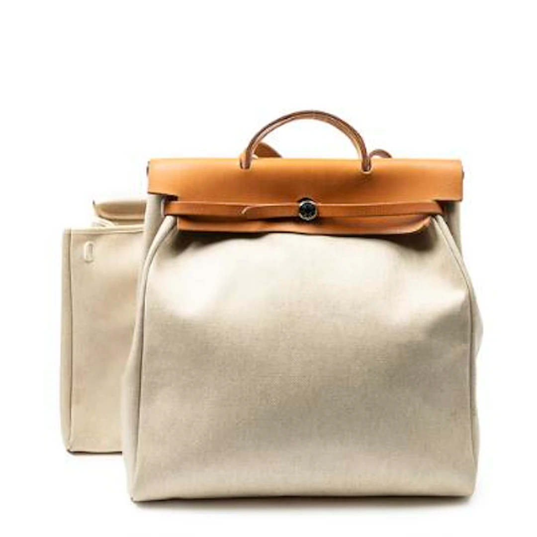 Hermès: A "Herbag" of beige Toile H-canvas with brown leather trim