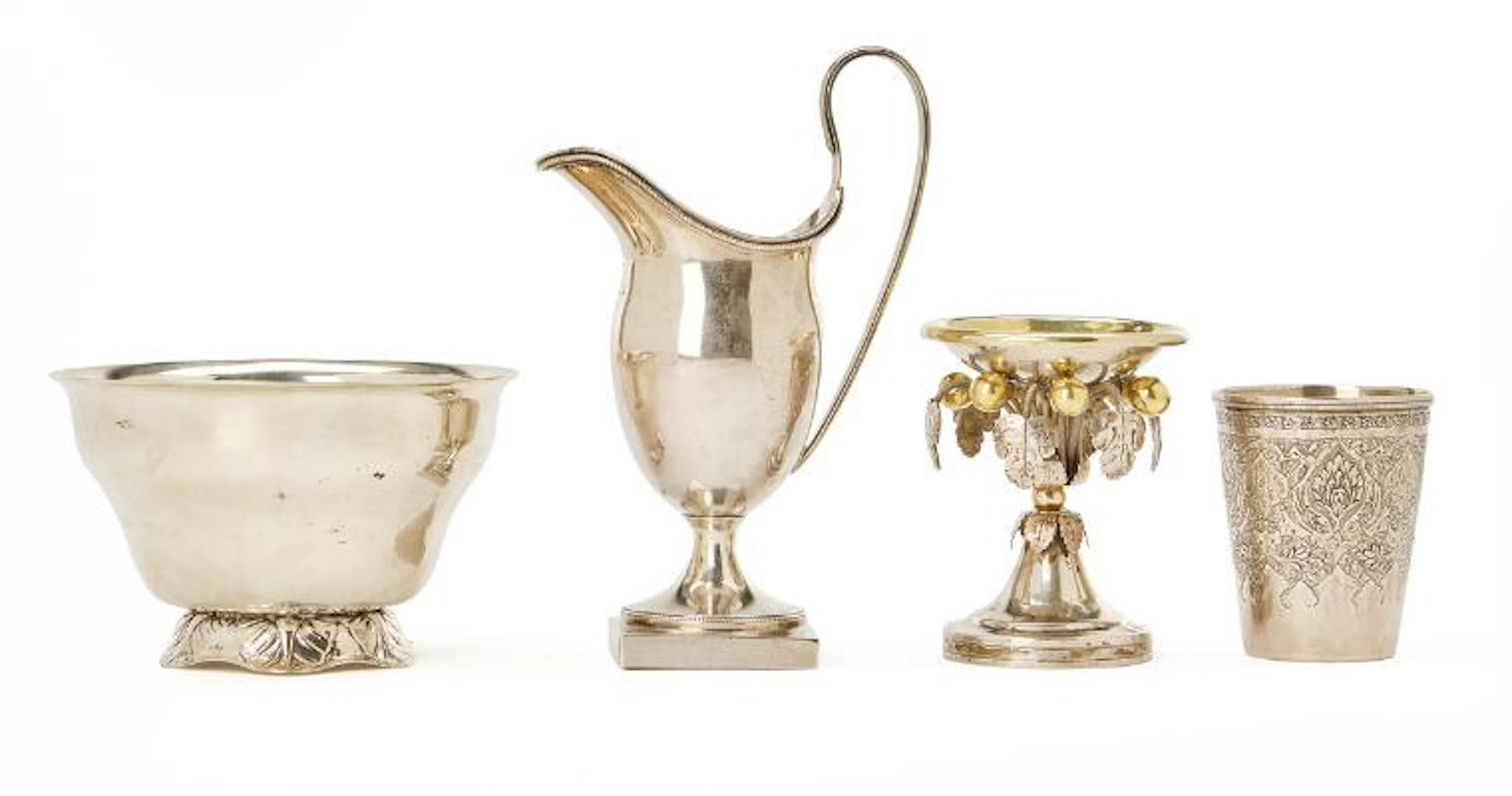 Collection of various table silver; salt cellar , beaker, creamer