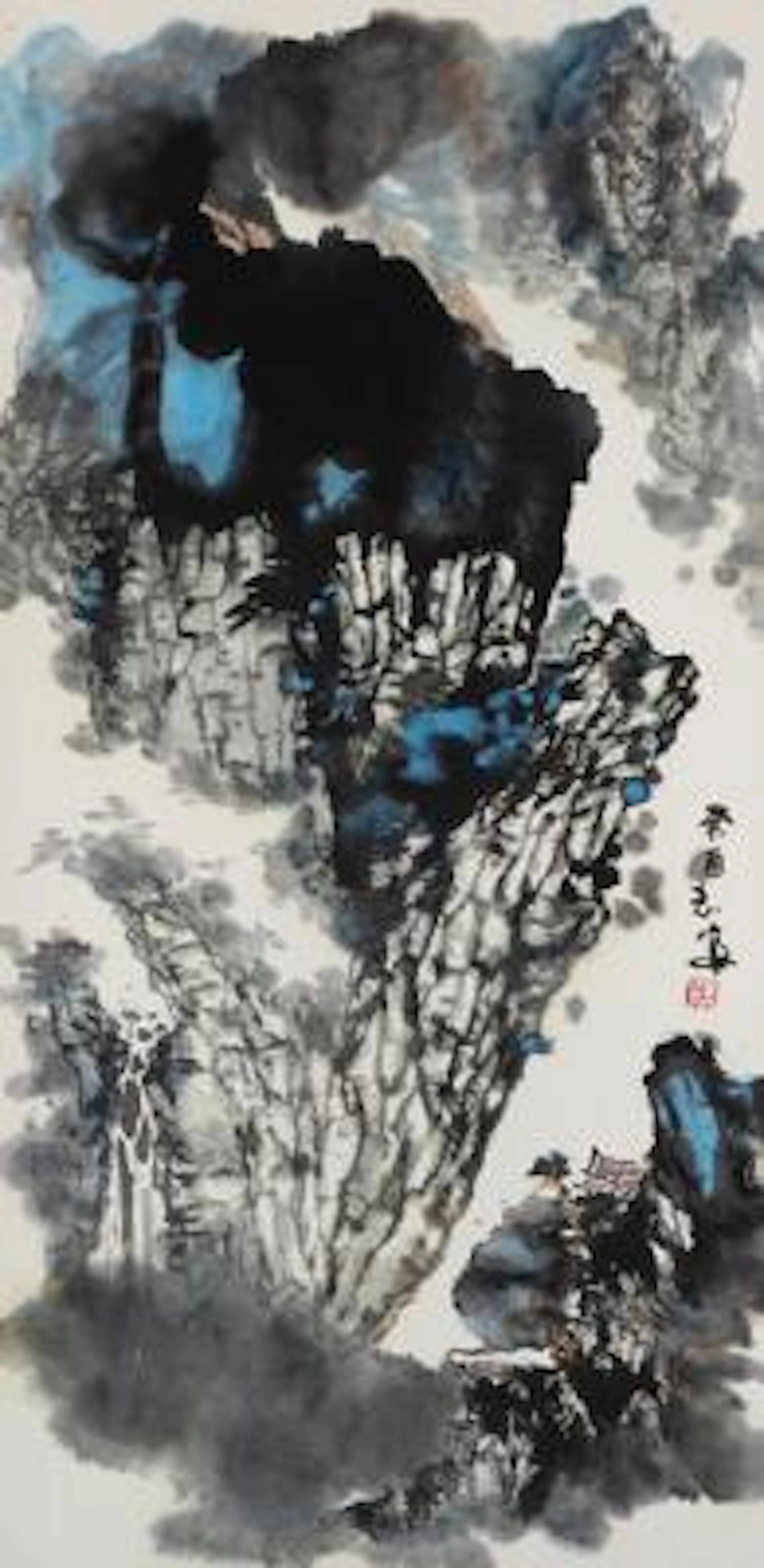 Li Jianhua: Scroll depicting a semi-abstract mountainous landscape.