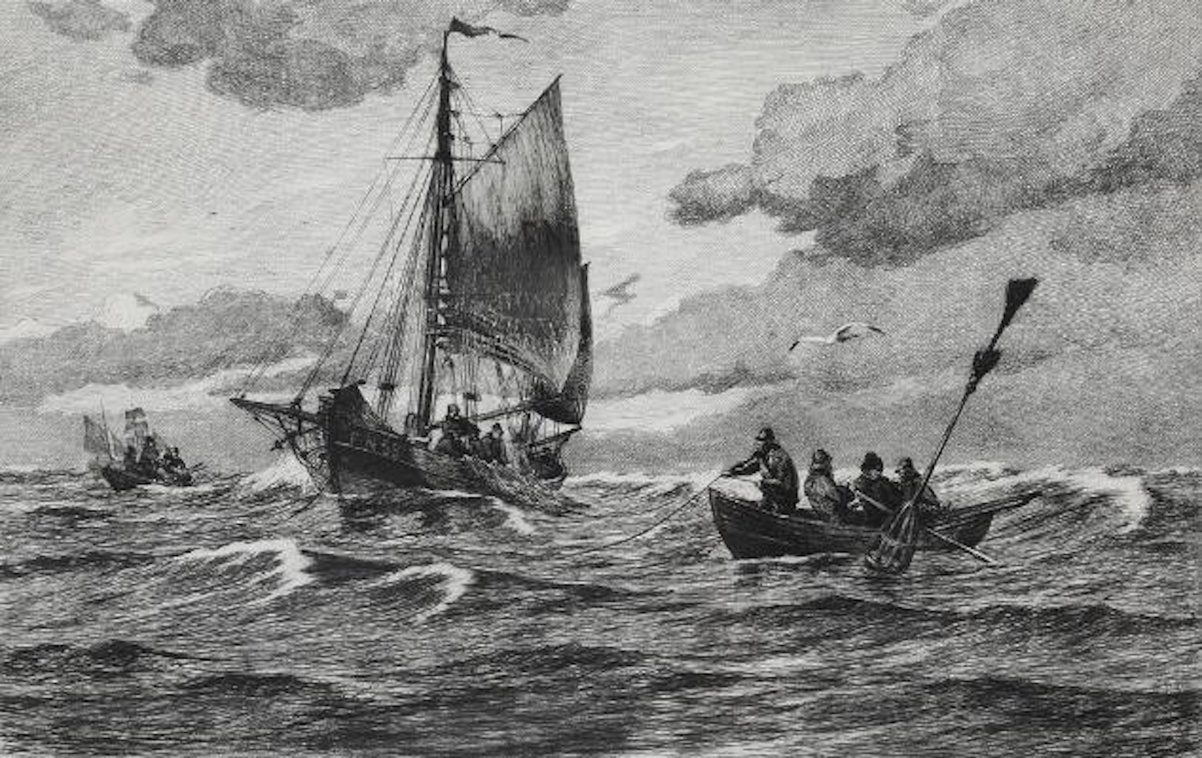 Carl Locher: "Fiskere på havet", 1903. Signed in the print Carl Locher