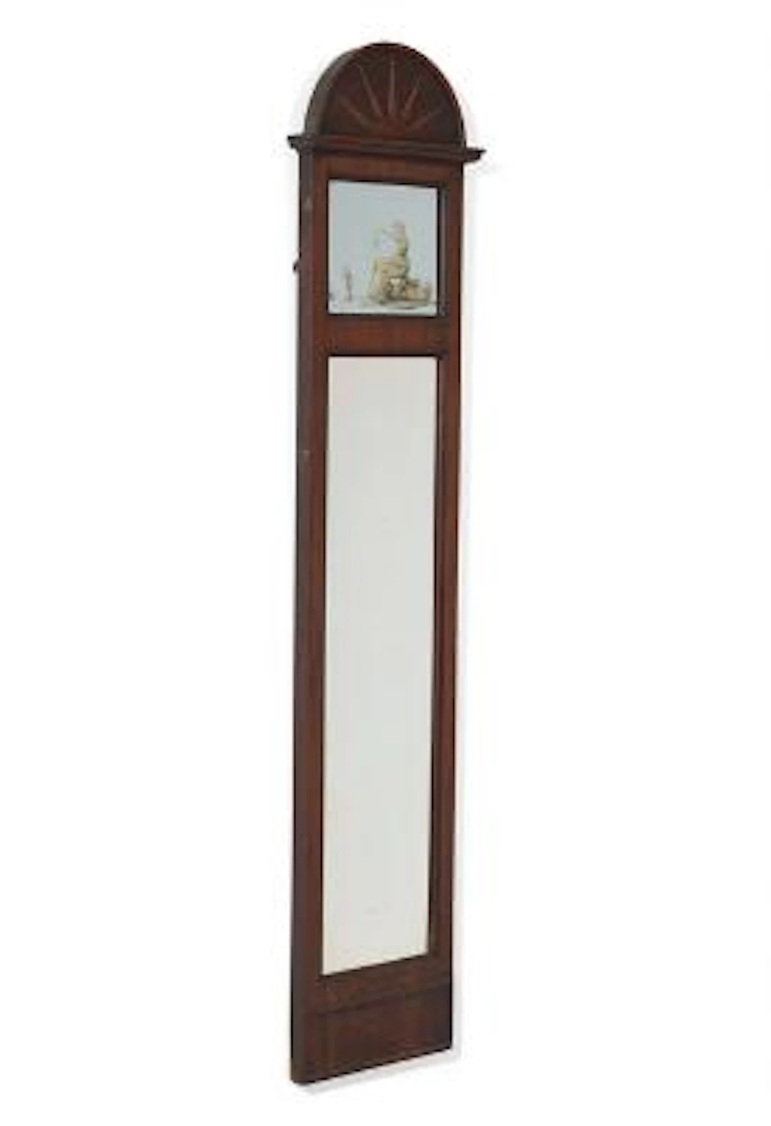 Danish empire mirror in mahogany frame with decorated upper mirror