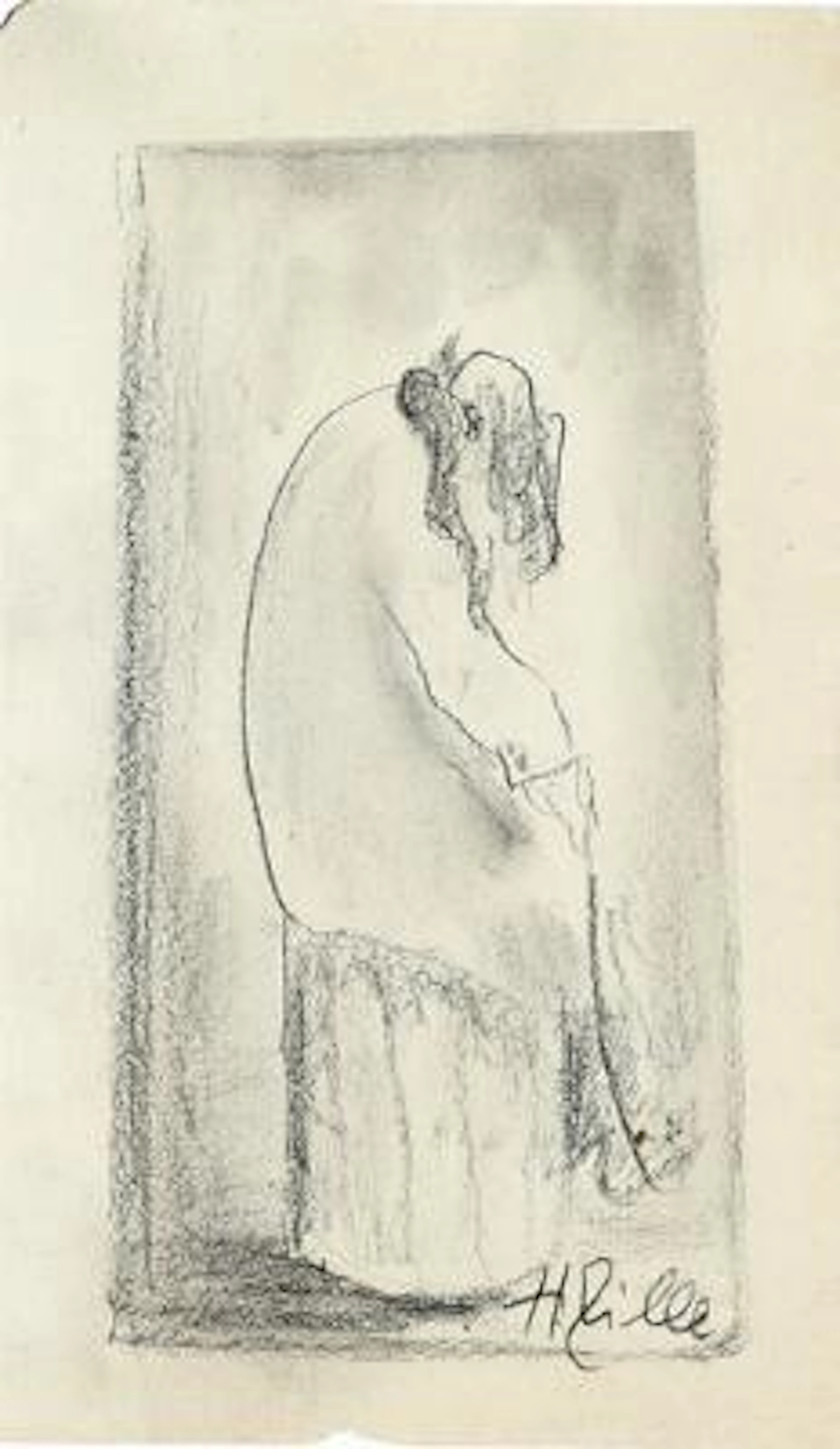 Heinrich Zille: A seated model. Signed H. Zille. Pencil on paper.
