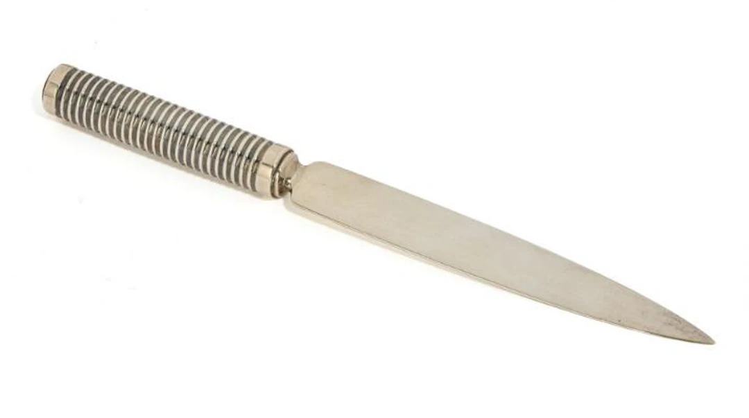 Sigvard Bernadotte: Sterling silver paper knife with grooved handle.