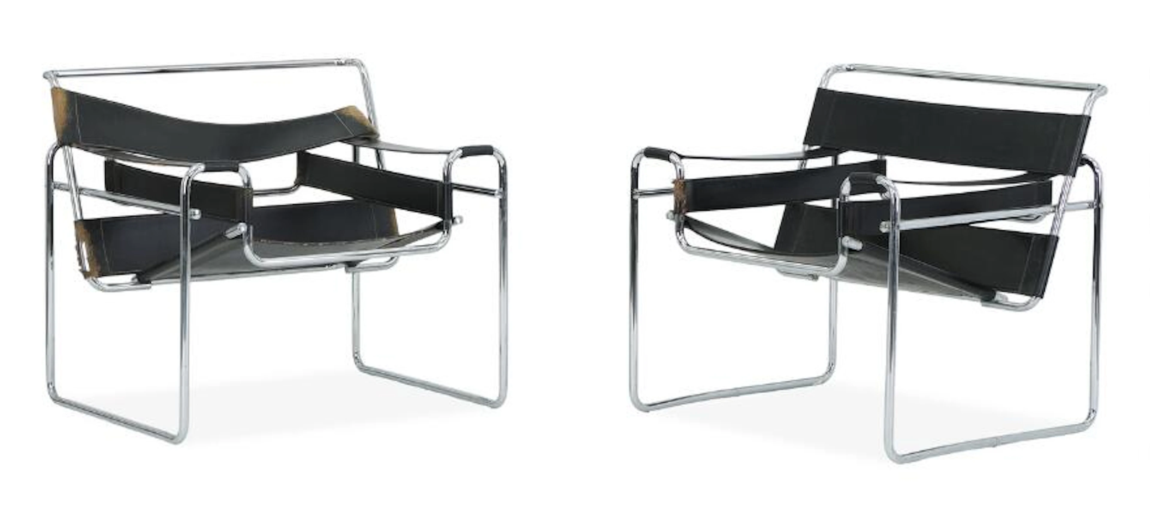 Marcel Breuer: “Wassily Chair”. A pair of chromed tube steel easy