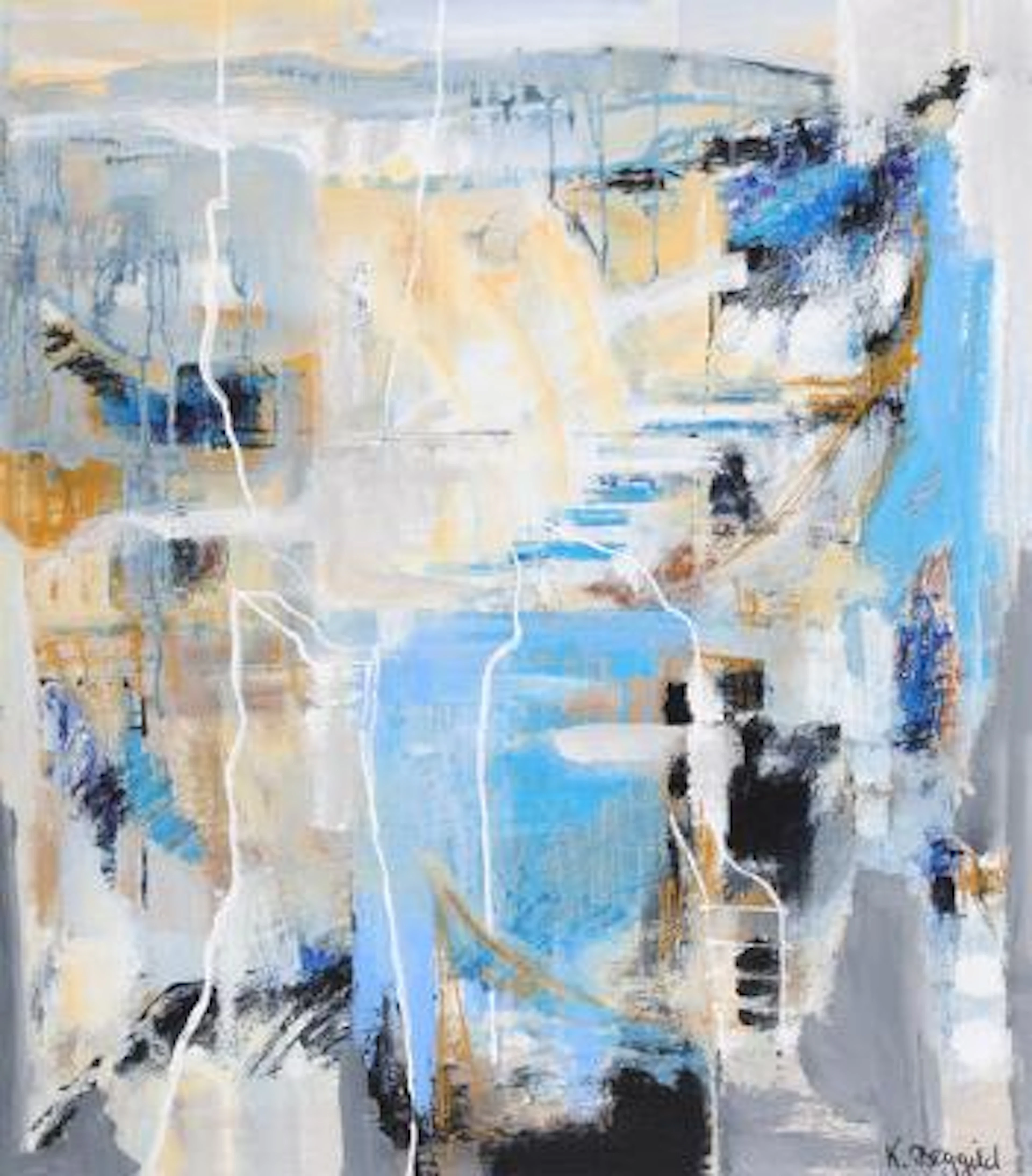 Kirsten Bøggild: Two Compositions. Signed K. Bøggild. Acrylic on canvas.