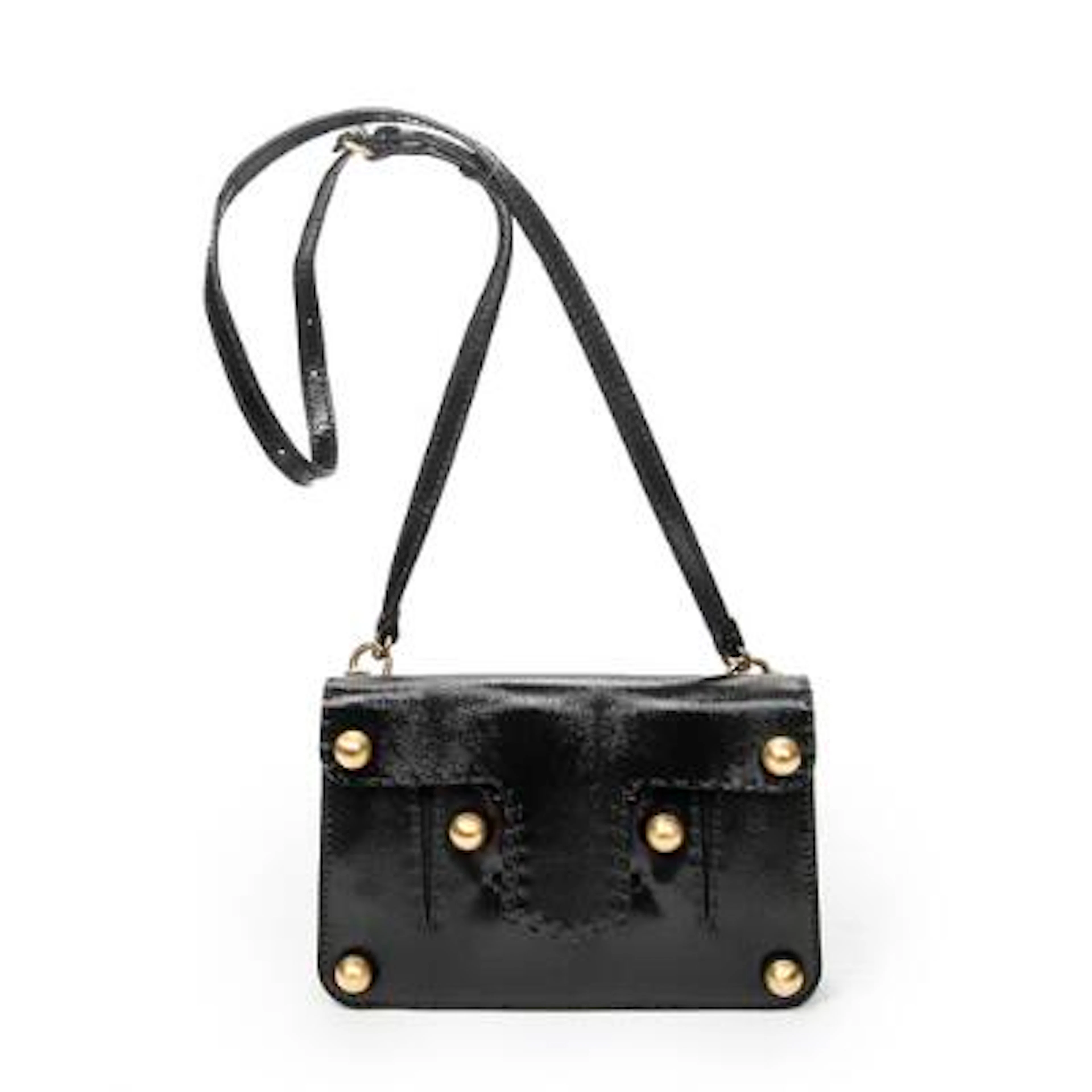 Fendi: A "Secret Code Crossbody" bag of black patent leather with