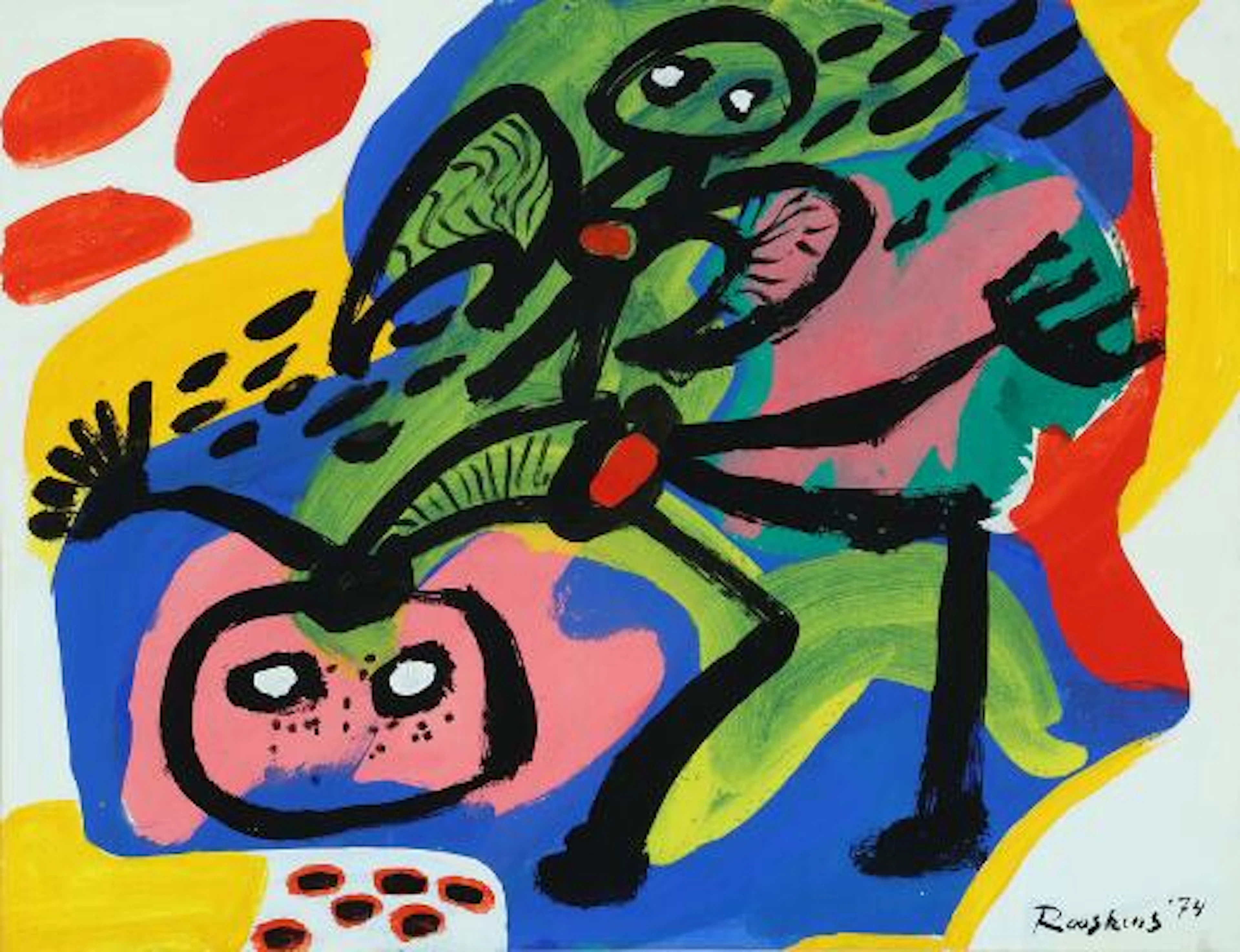 Anton Rooskens: Composition. Signed Rooskens 74. Acrylic on paper.
