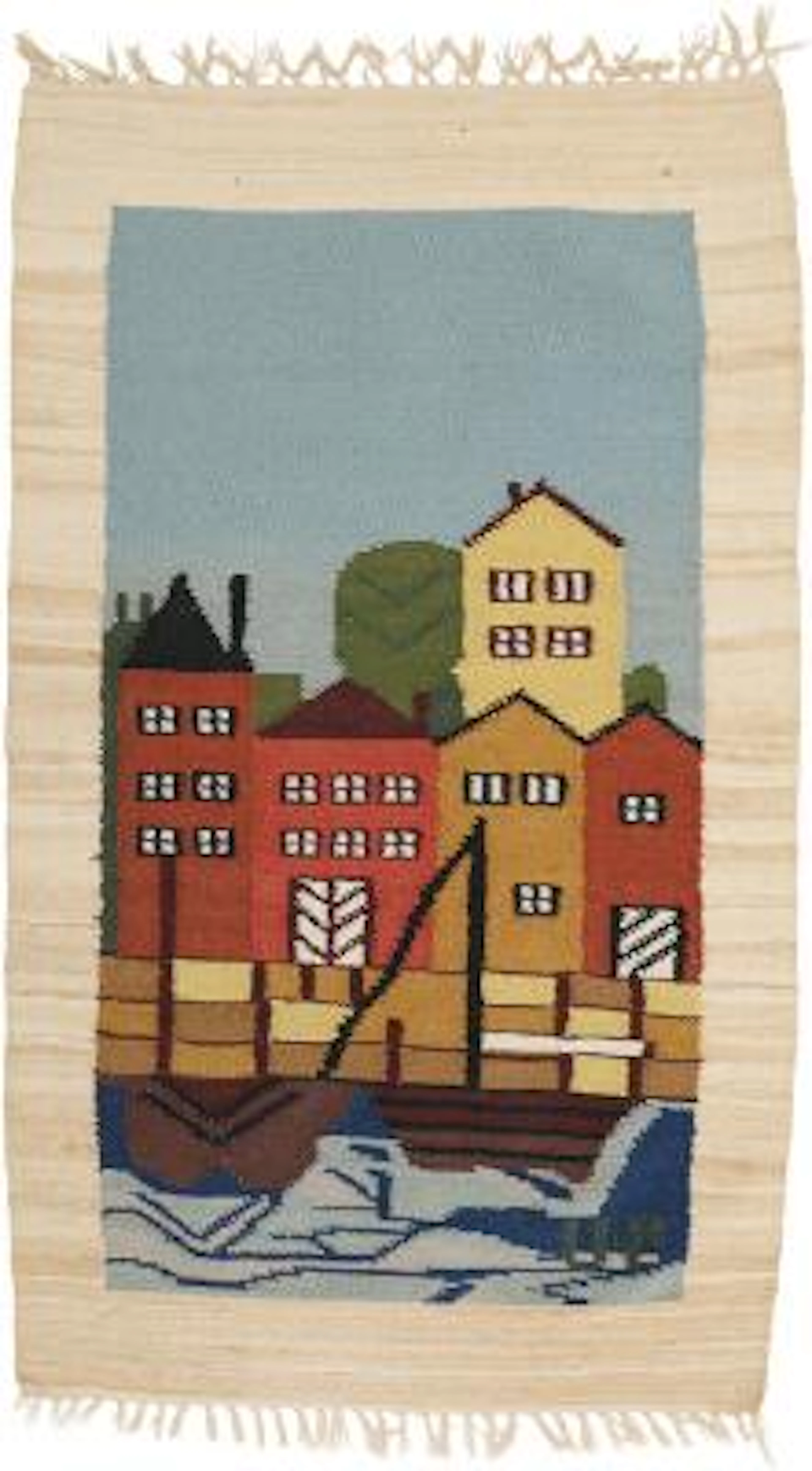 Ulla Parkdal: "Vaxholm". Hand-woven wool wall tapestry with polychrome