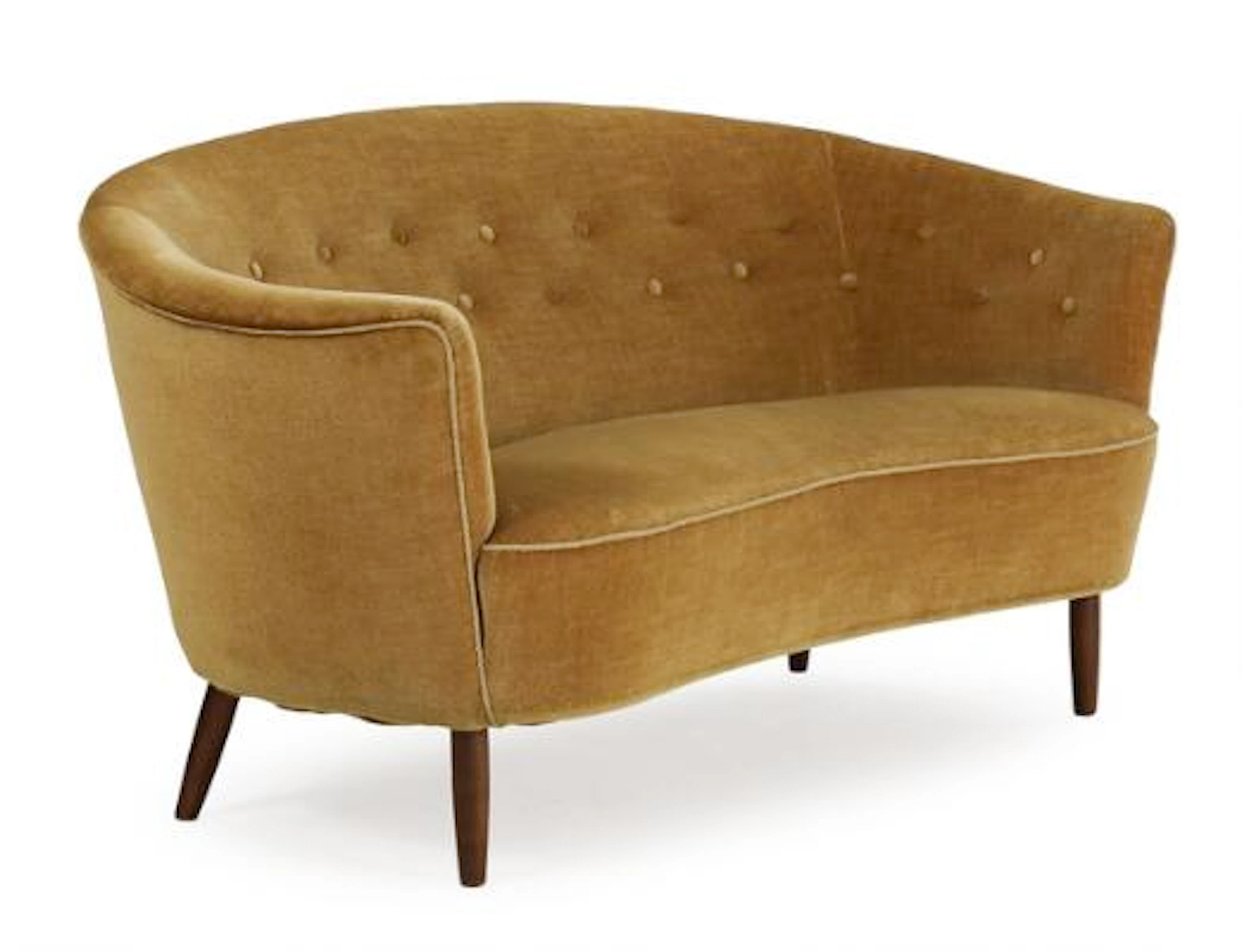 Danish furniture desig: Two seater sofa with dark stained beech legs