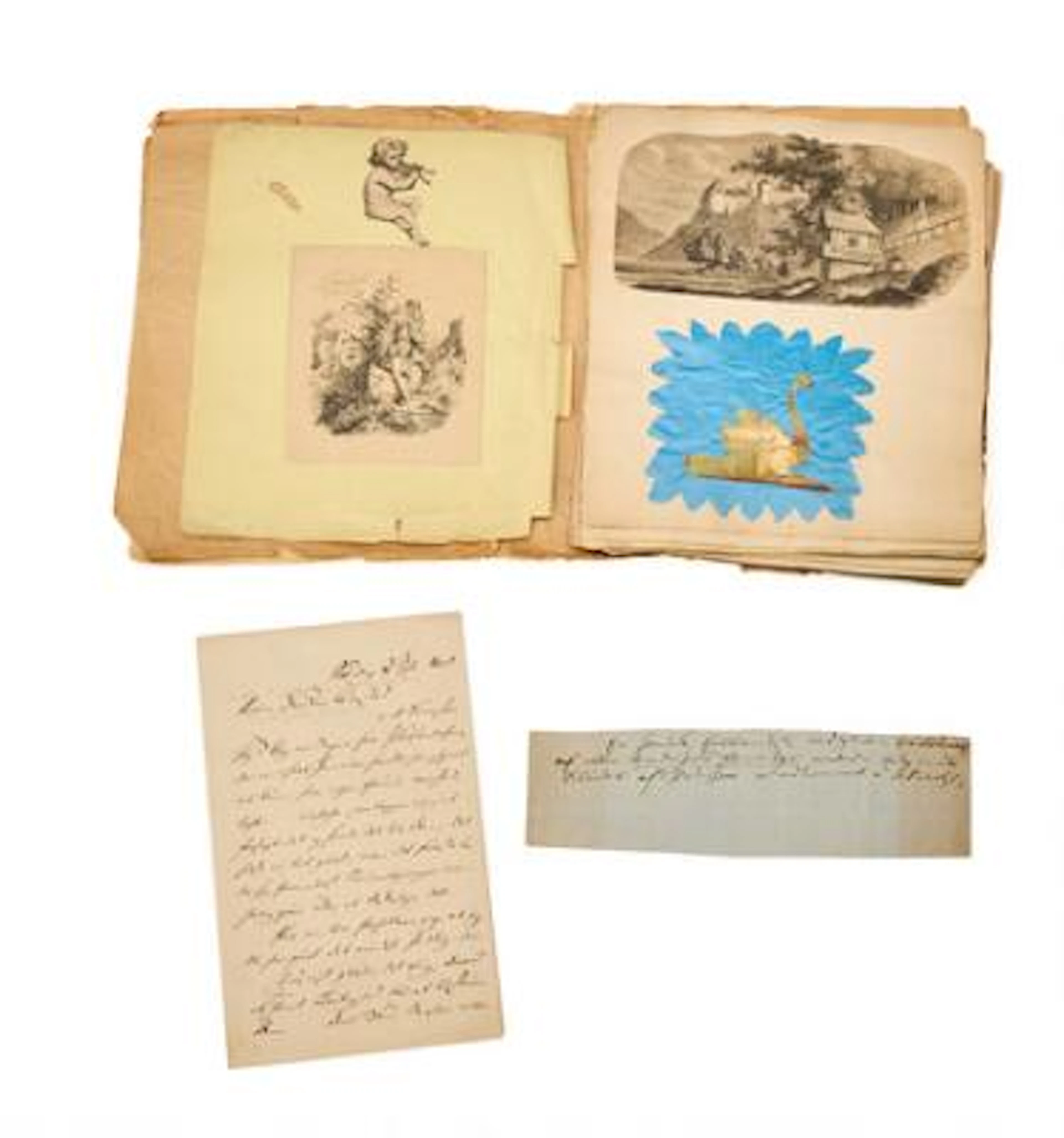 H.C. Andersen and Mathilde Ørsted. Scrapbook with two papercuts by