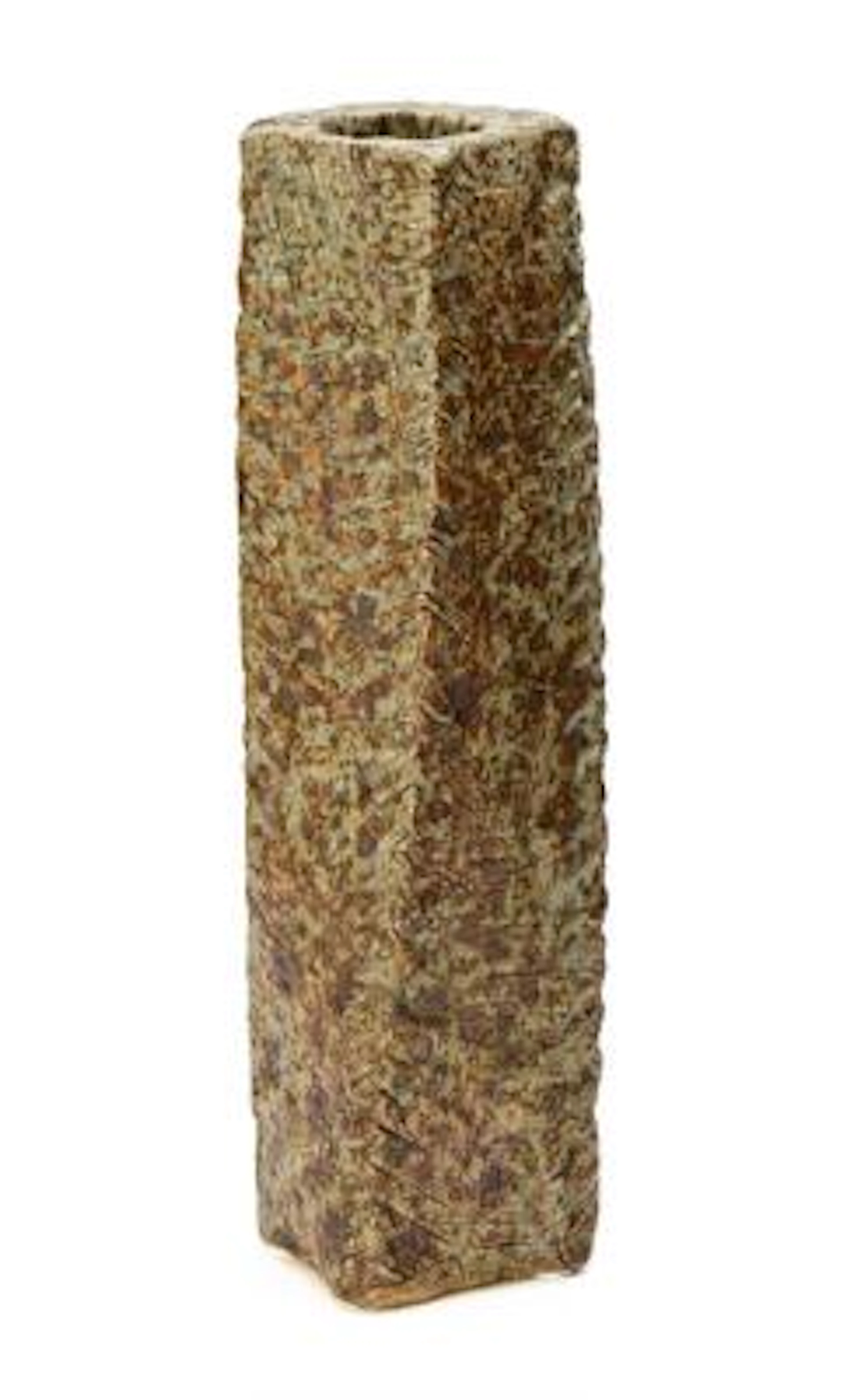 Tue Poulsen: Four-sided chamotte stoneware vase modelled with indentations.