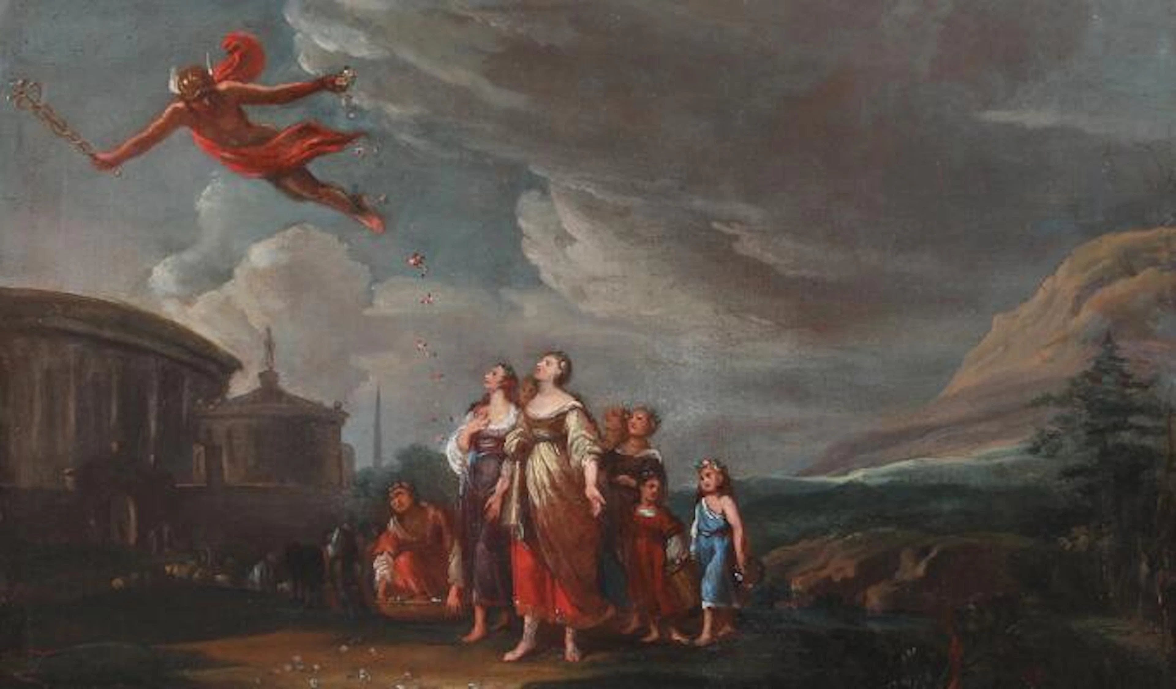 Unknown painter, 19th century.: Mythological scene with the god Mercury.