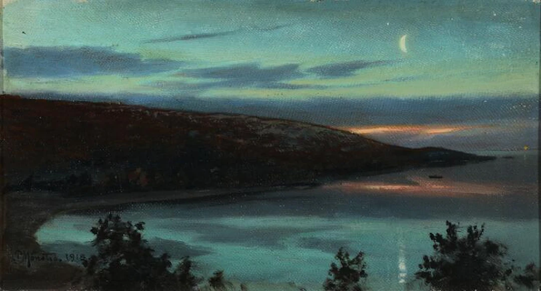 Peder Mønsted: A view of a moonlit coast. Signed and dated P. Mønsted