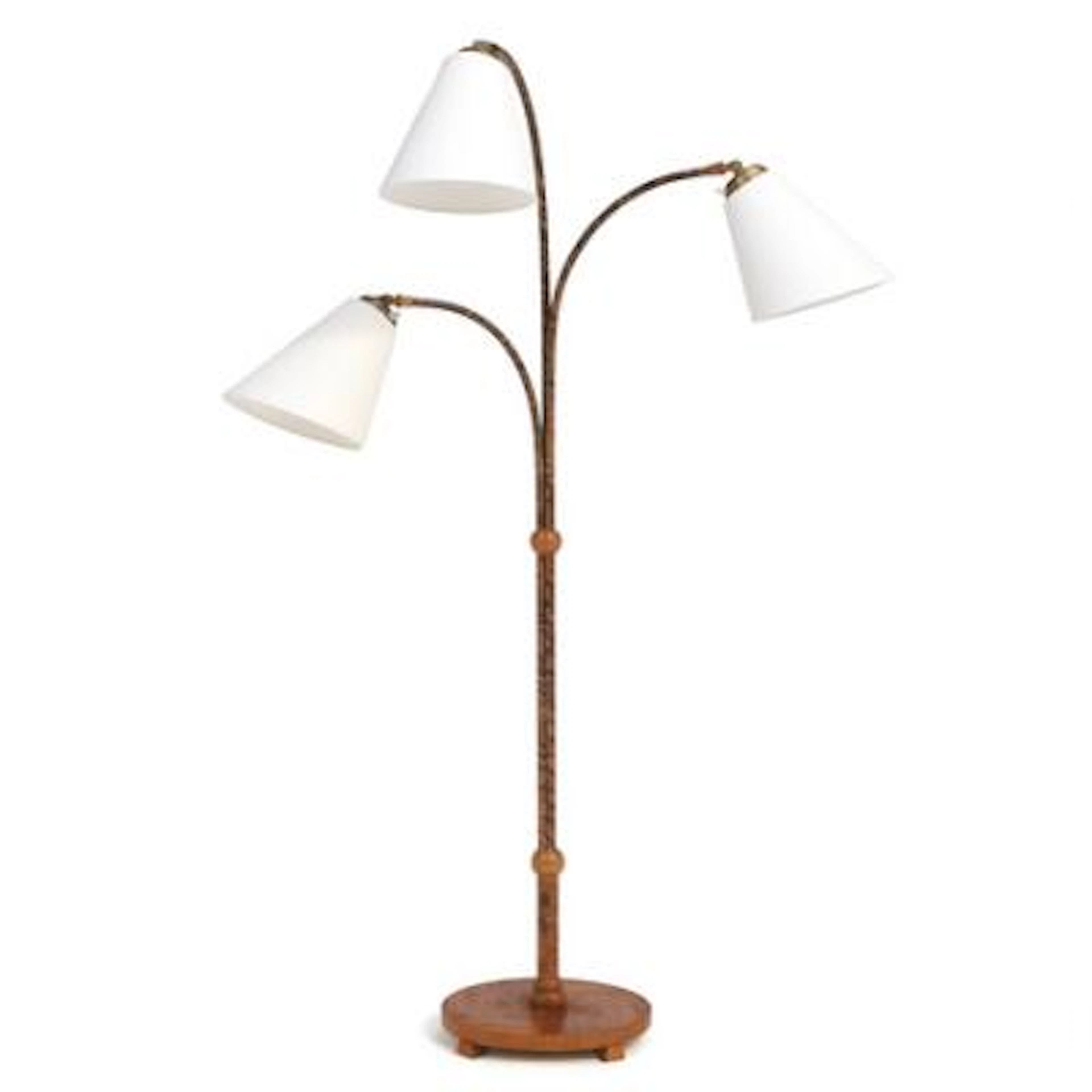 Scandinavian design: Floor lamp with three arms. Stem wrapped with