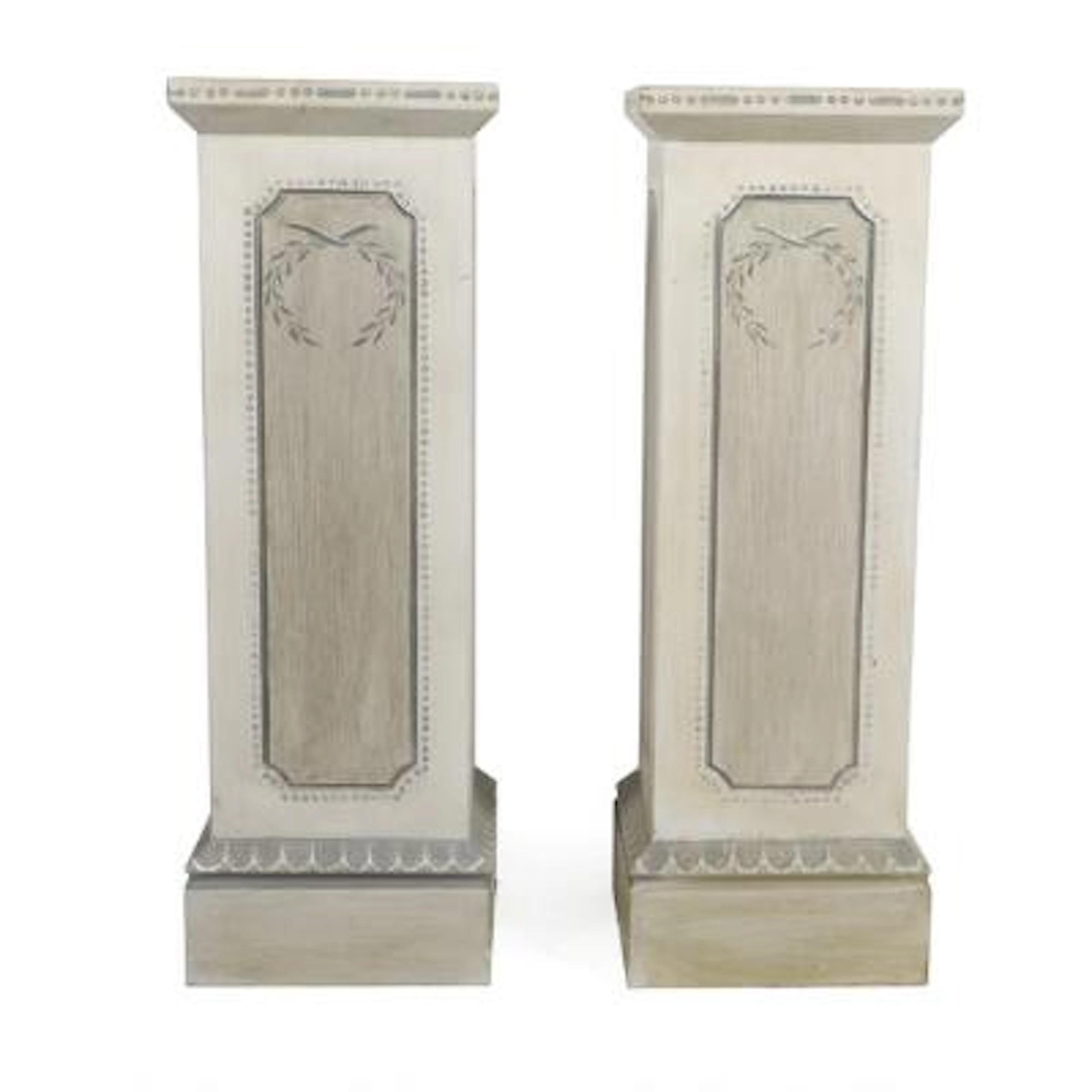 A pair of pedestals of white- and grey-painted wood. Late 20th century.