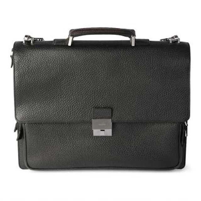 Gucci: A briefcase/bag in black leather with silver tone hardware