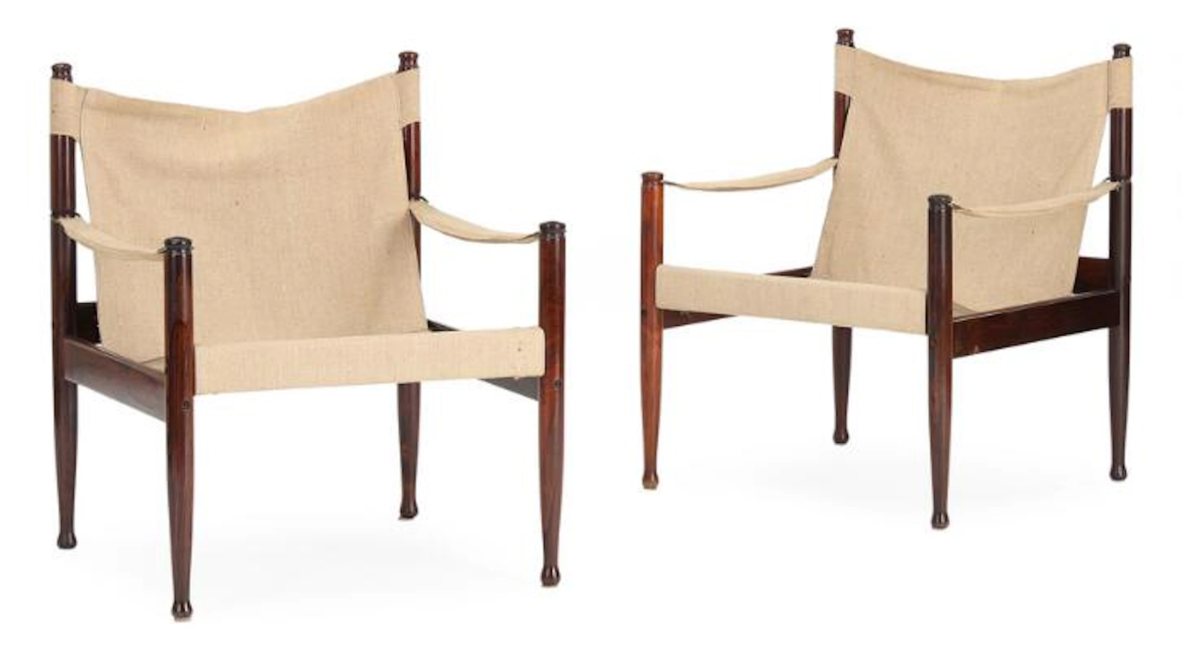 Erik Wørts: A pair of rosewood safari chairs, seat, back and armrests