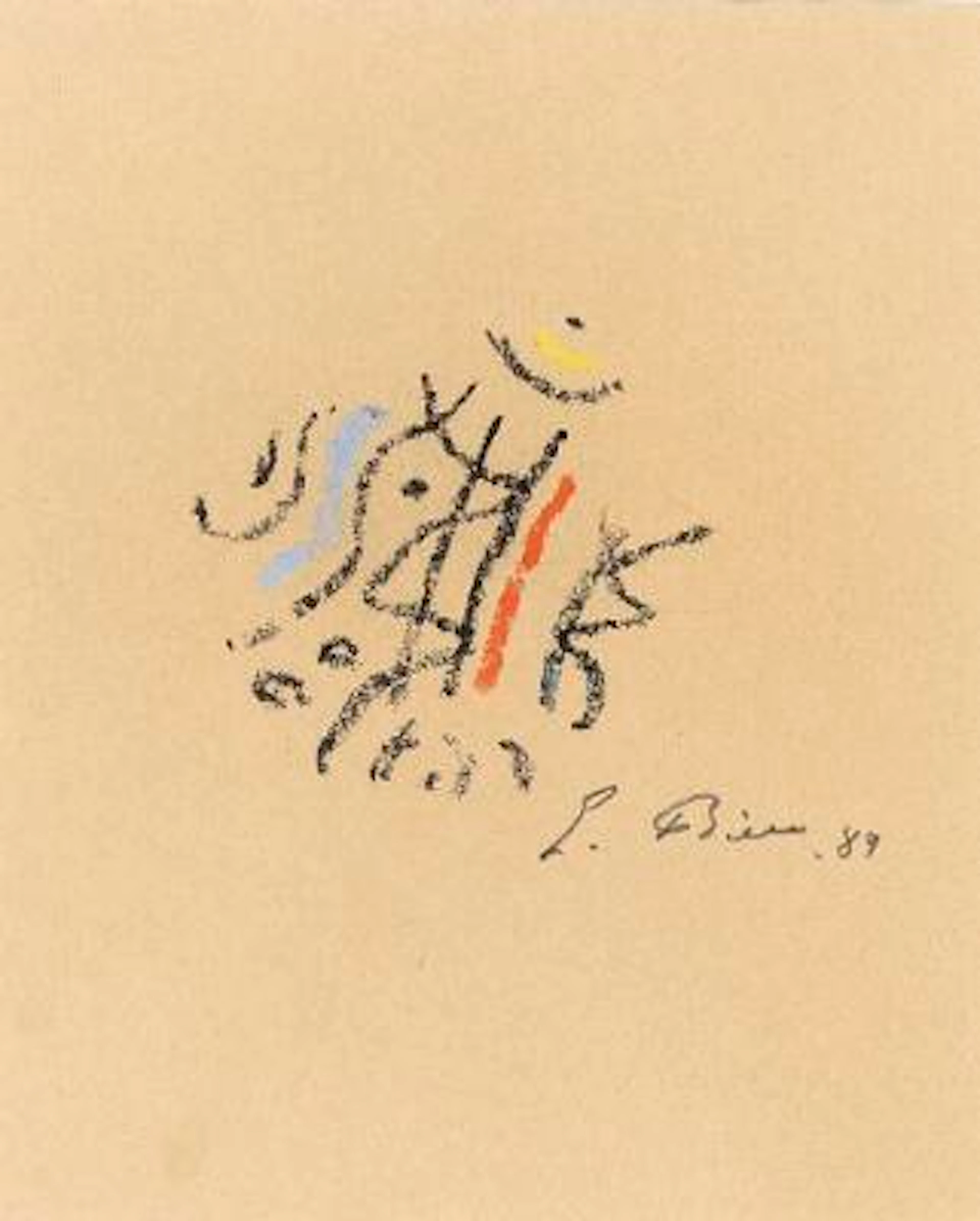 Ejler Bille: Untitled, 1989. Signed E. Bille 89. Crayon on paper.