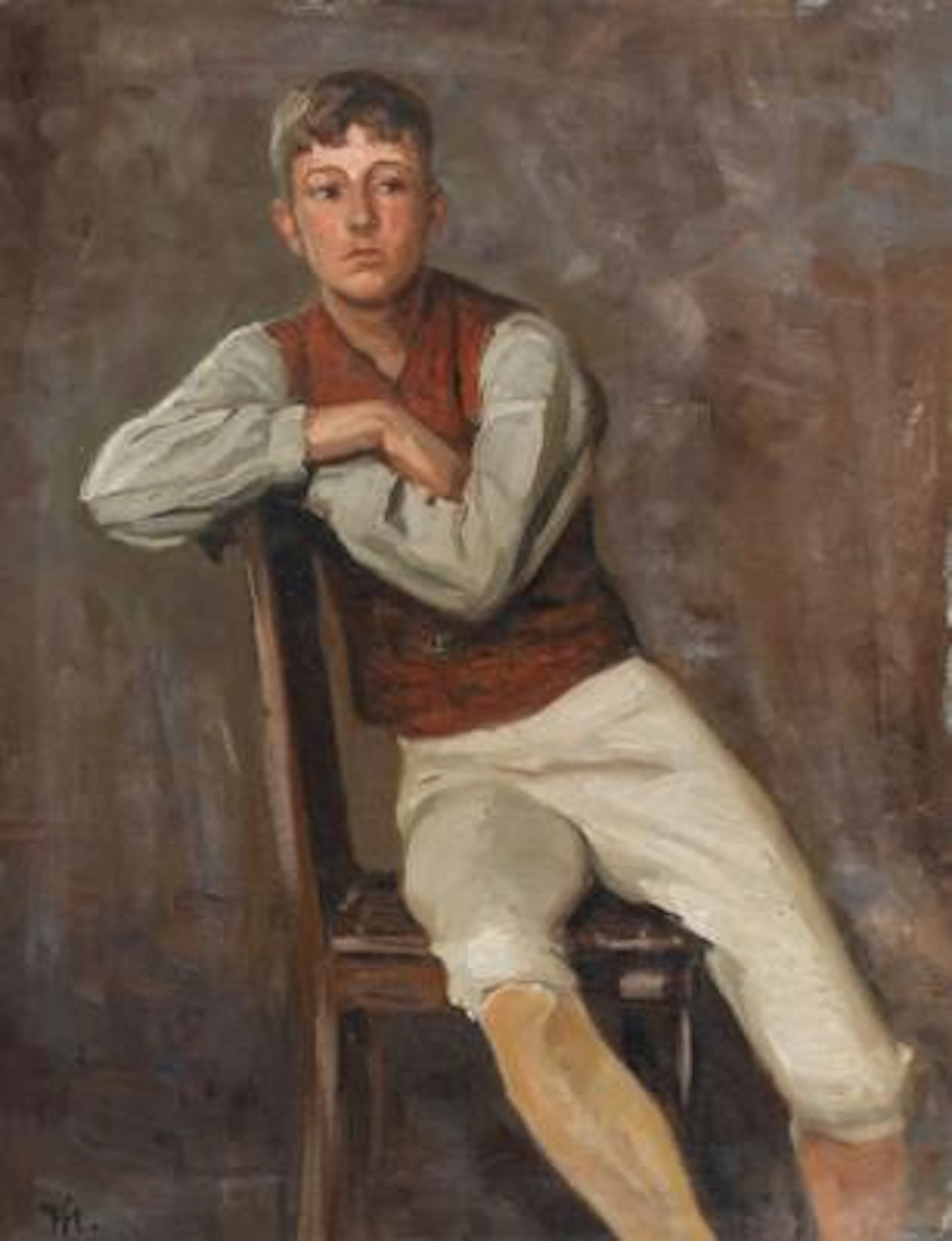 Frants Henningsen: Portrait of a boy seated on a chair. Signed with