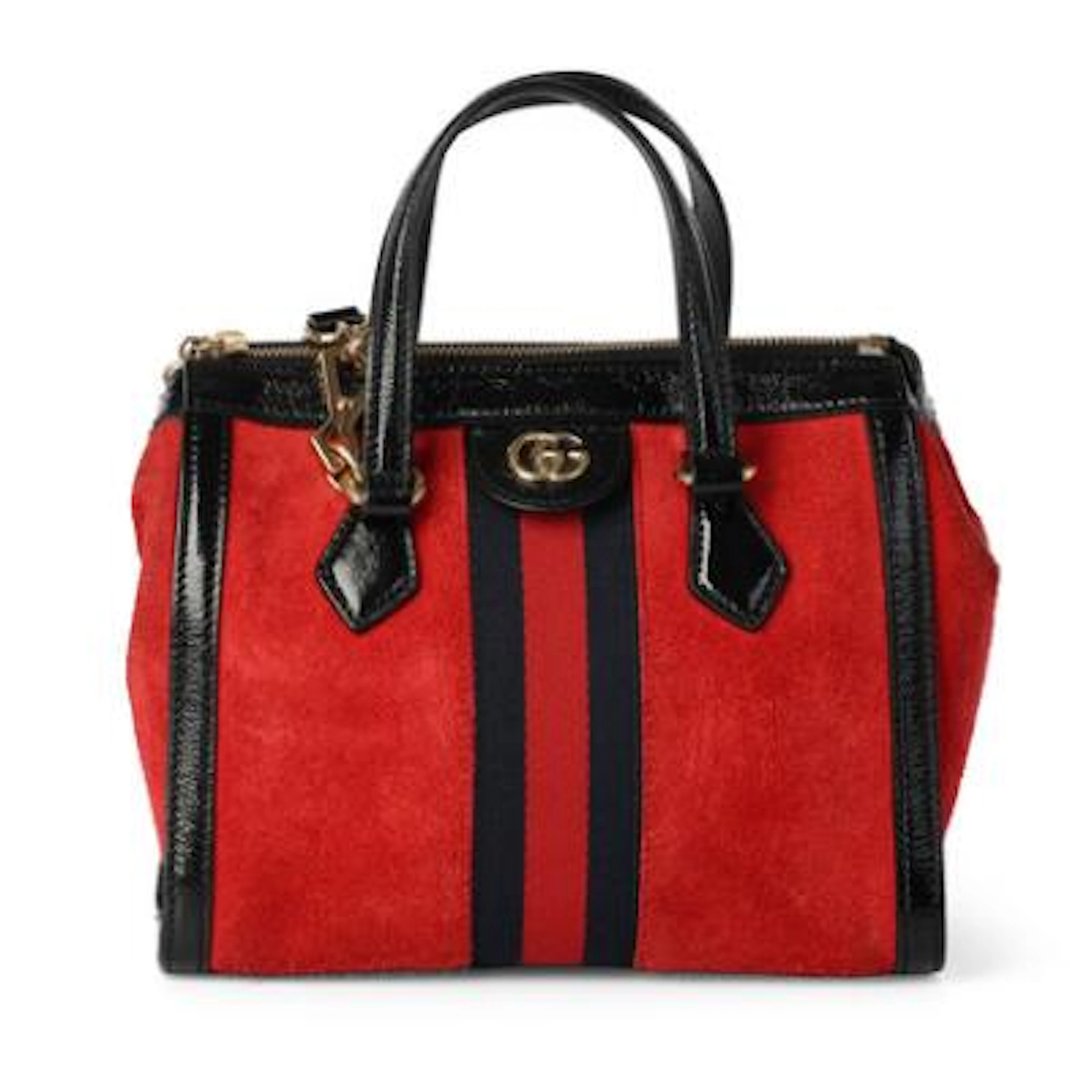Gucci: A "Web Ophidia" bag of red suede with black leather trim, gold