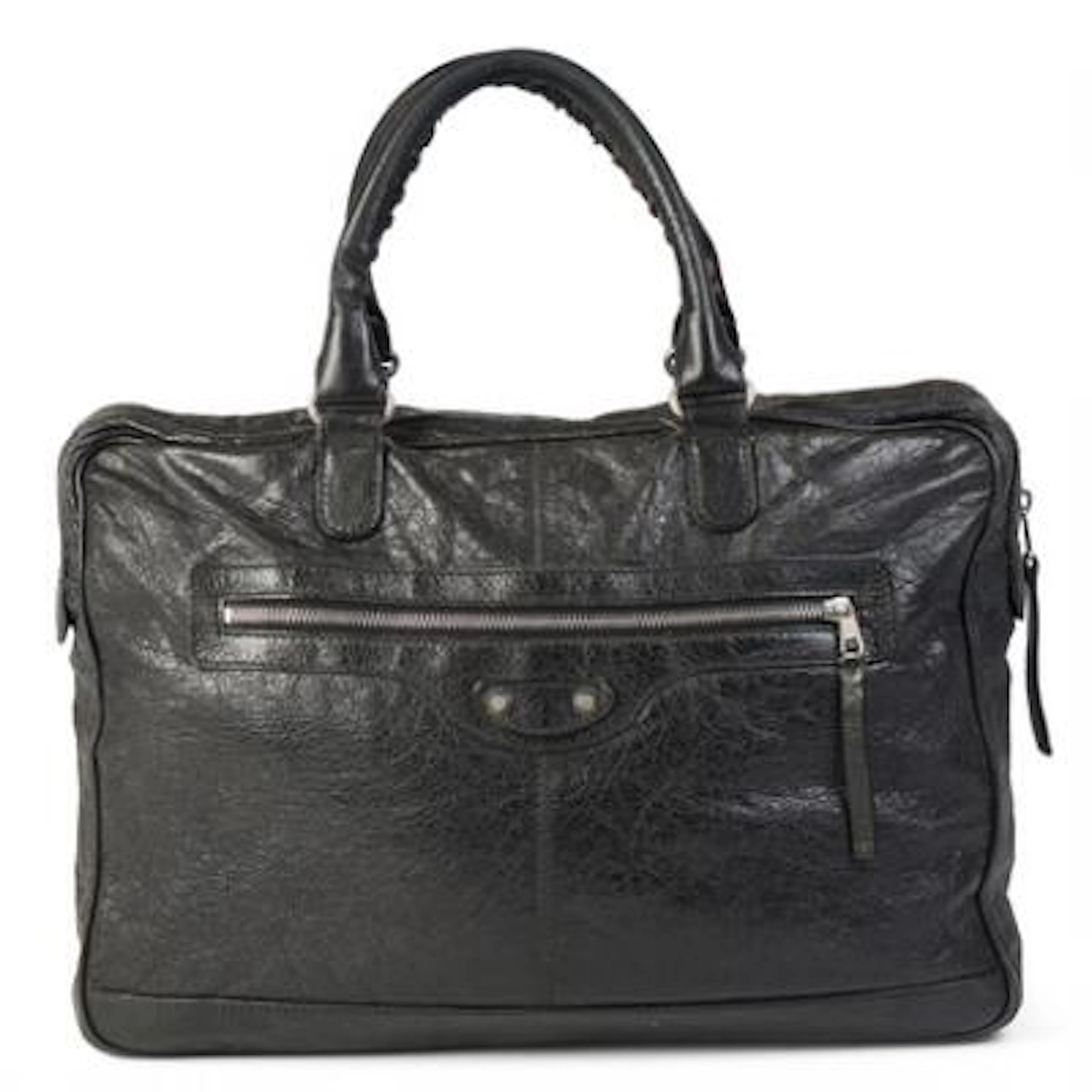 Balenciaga: A bag of black leather with silver tone hardware, two