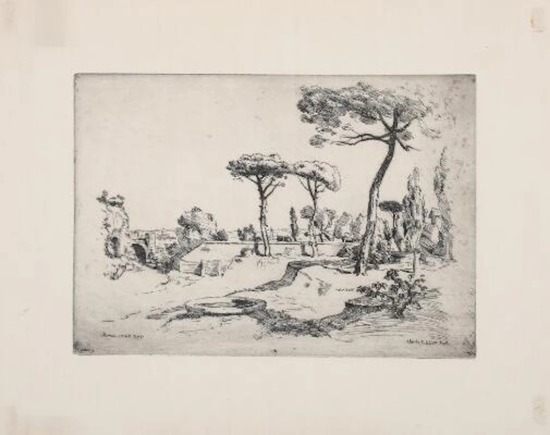 Stefan Viggo Pedersen: View from the Palatine Hill. Signed. Etching.