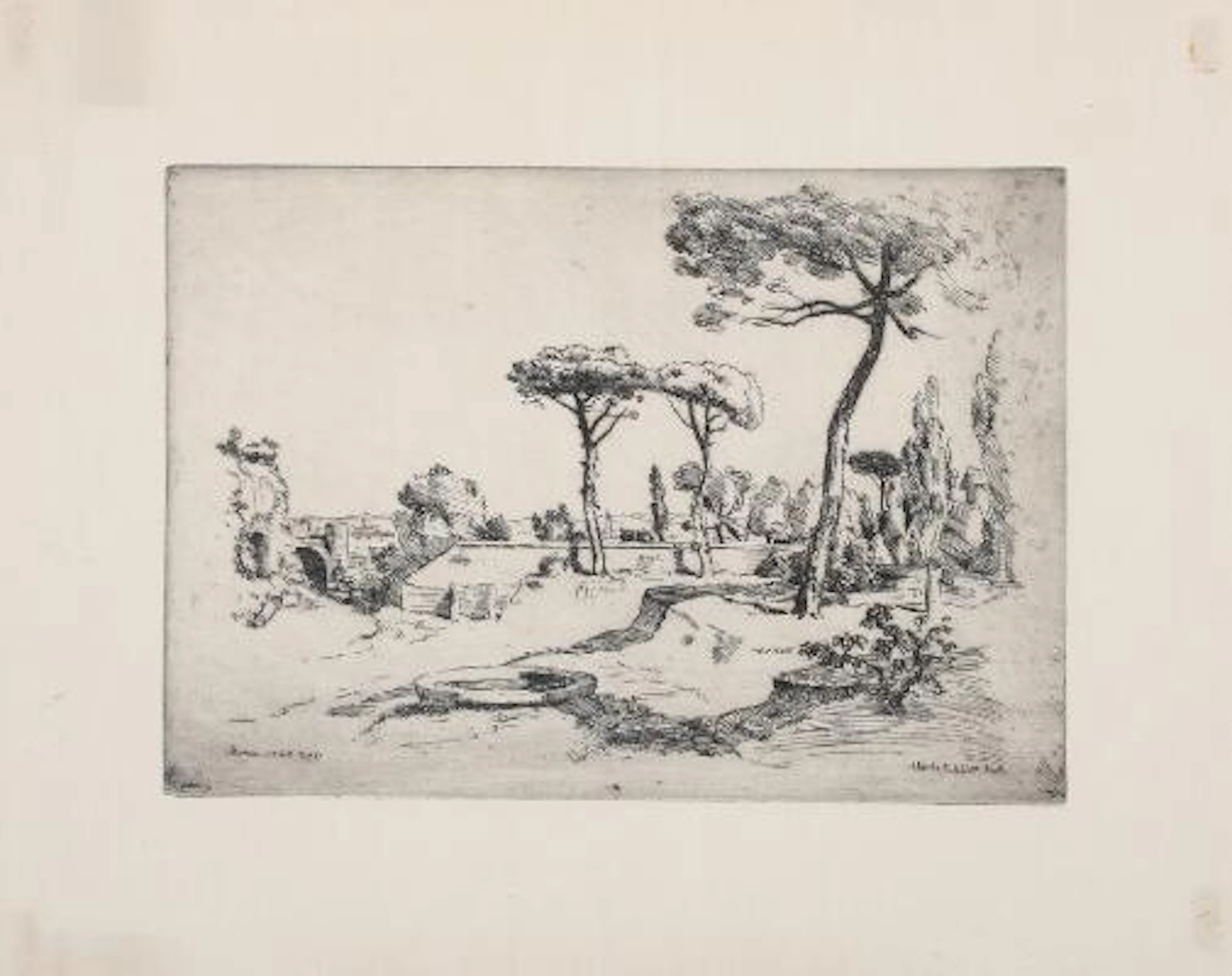 Stefan Viggo Pedersen: View from the Palatine Hill. Signed. Etching.