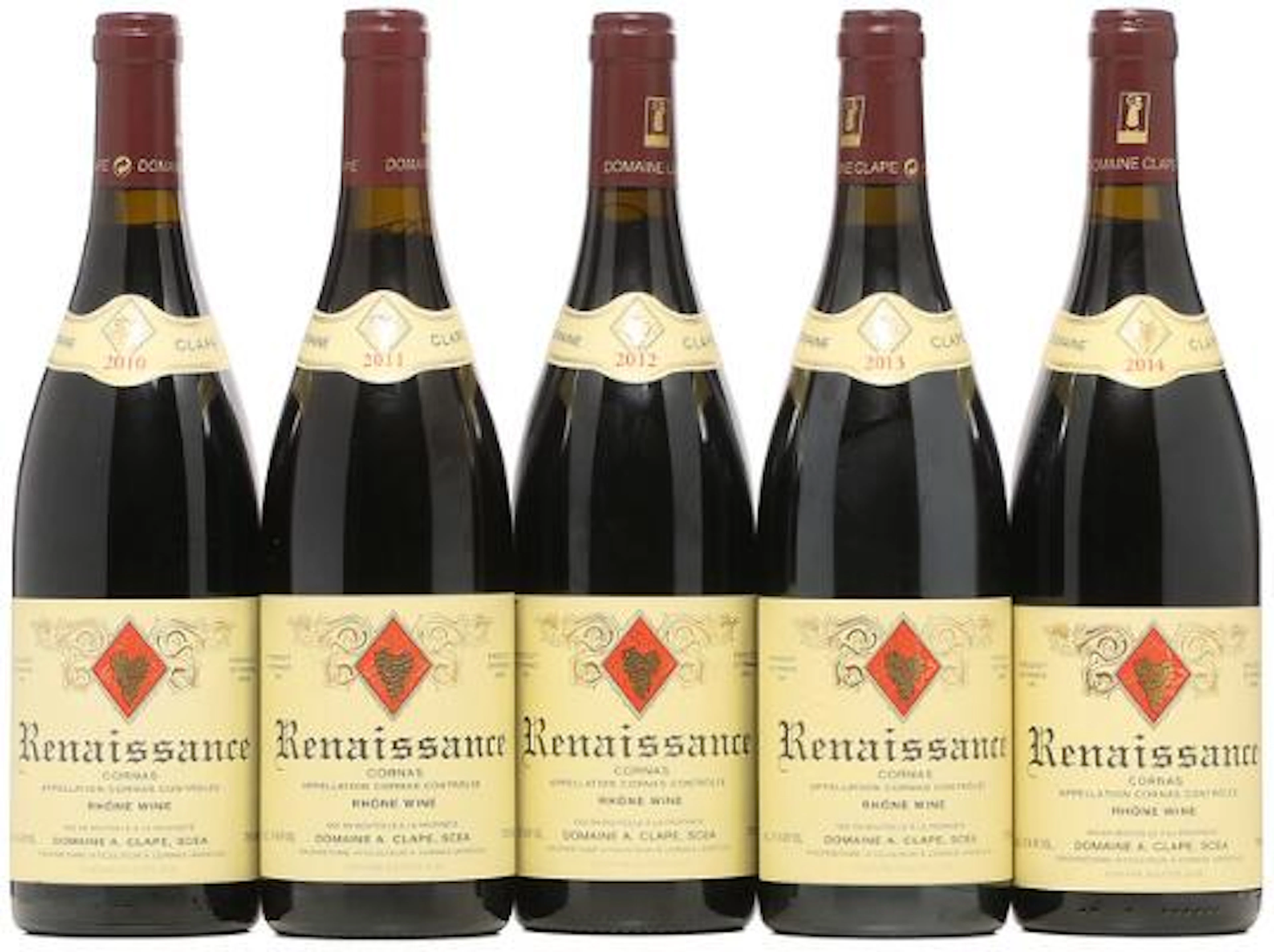 1 bt. Cornas "Renaissance", A. Clape 2010 A (hf/in). etc. Total 5