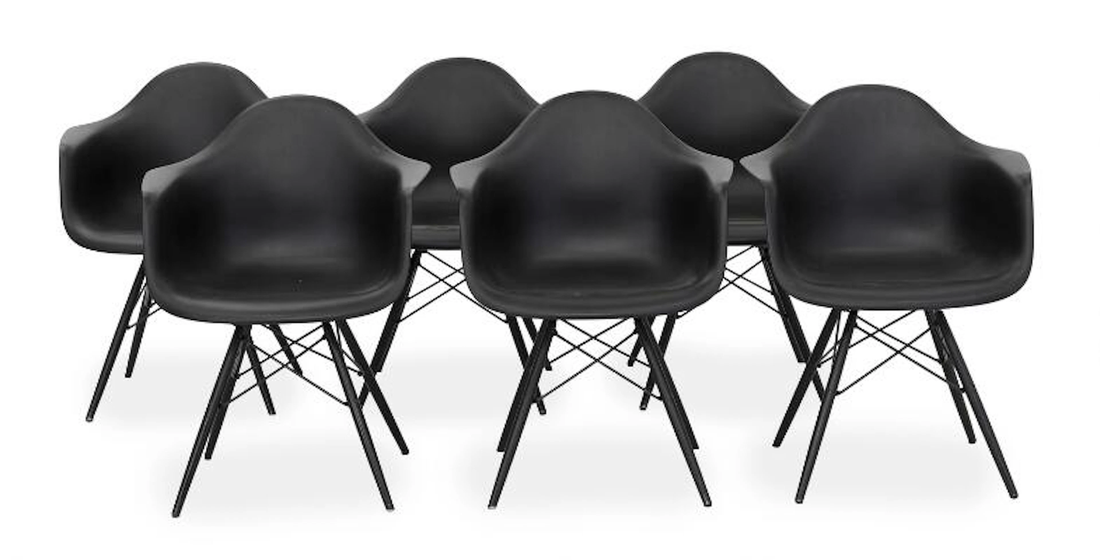 Charles Eames, Ray Eames: Set of six chairs with black lacquered wood