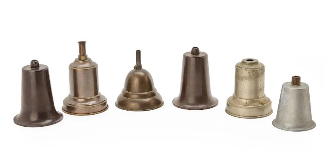 Poul Henningsen, and others: Canopies of browned brass, nickel plated
