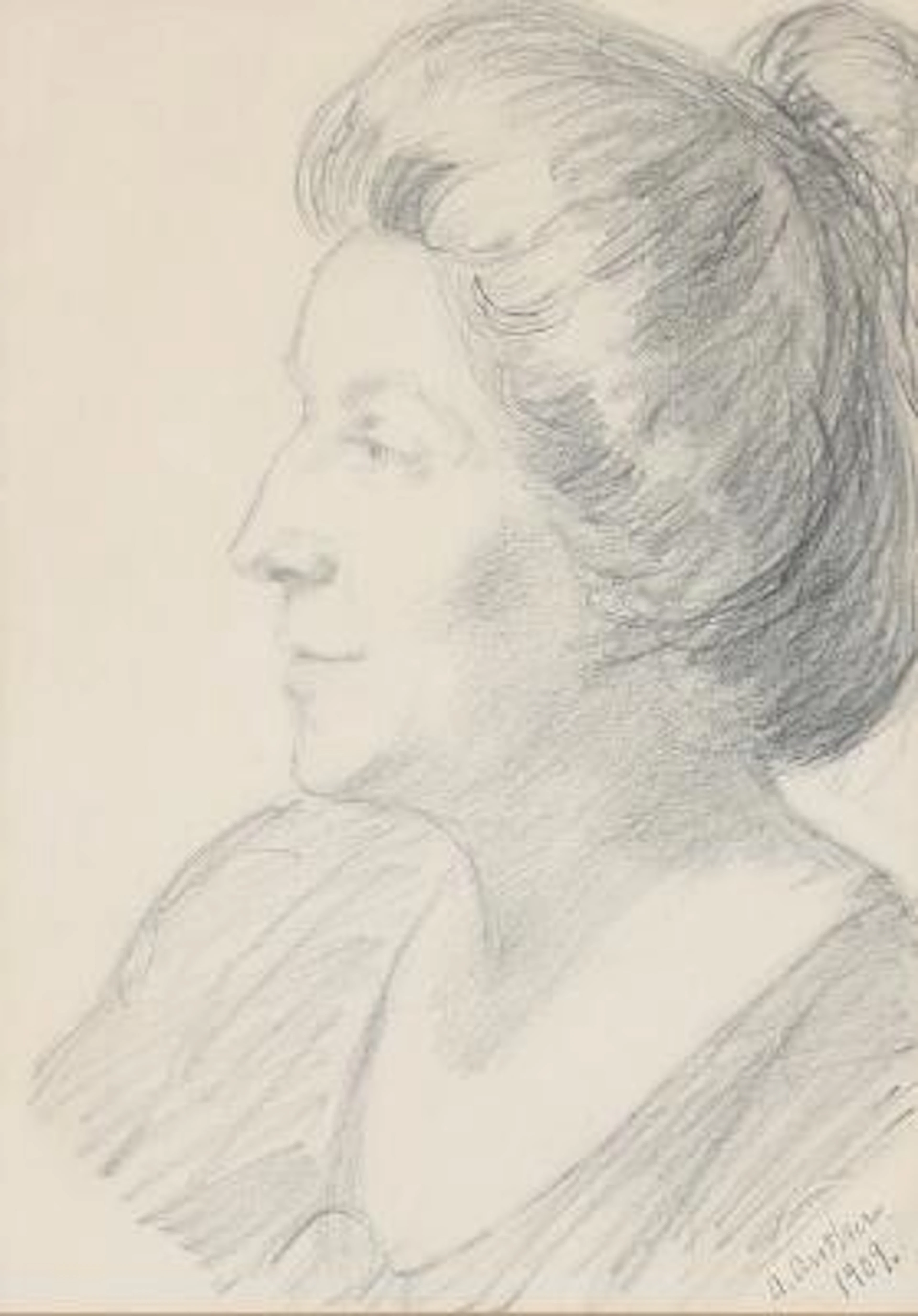Anna Ancher: Portrait of Henny Brodersen in profile. Signed A. Ancher