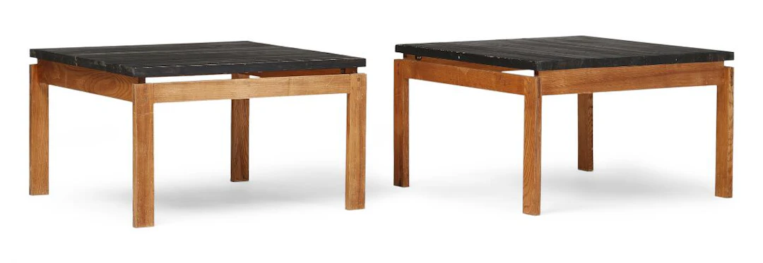Ole Meyer: A pair of ash wood coffee tables with black lacquered top.