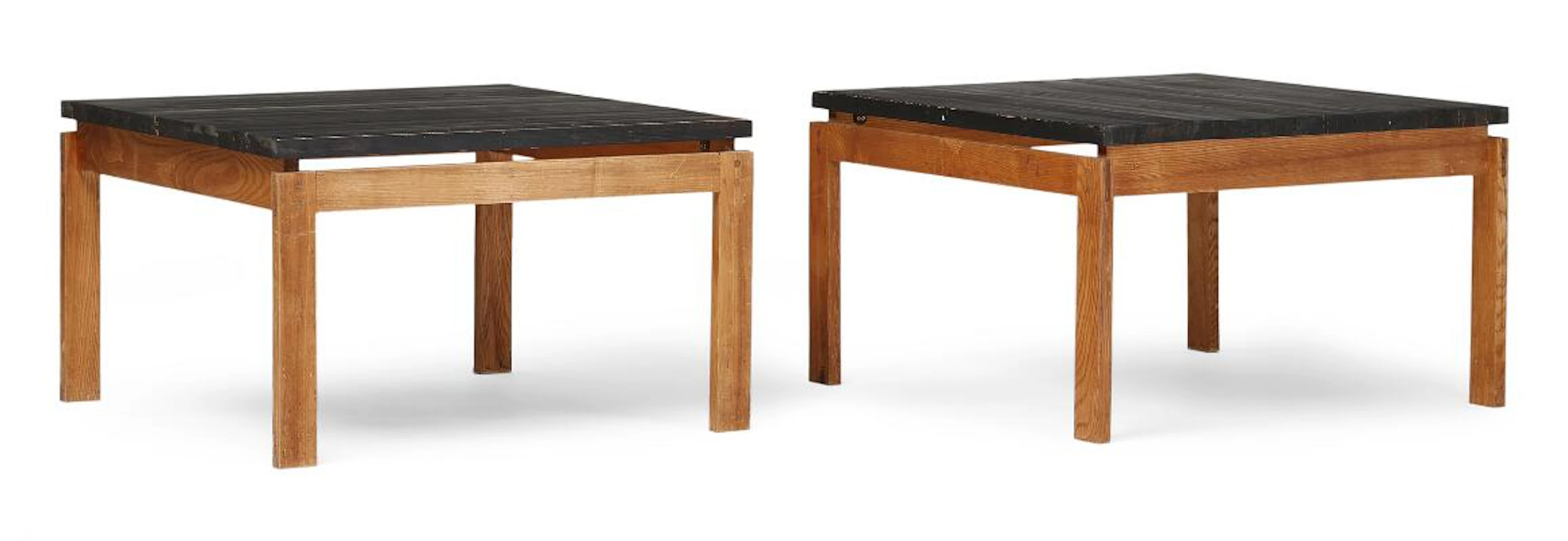 Ole Meyer: A pair of ash wood coffee tables with black lacquered top.