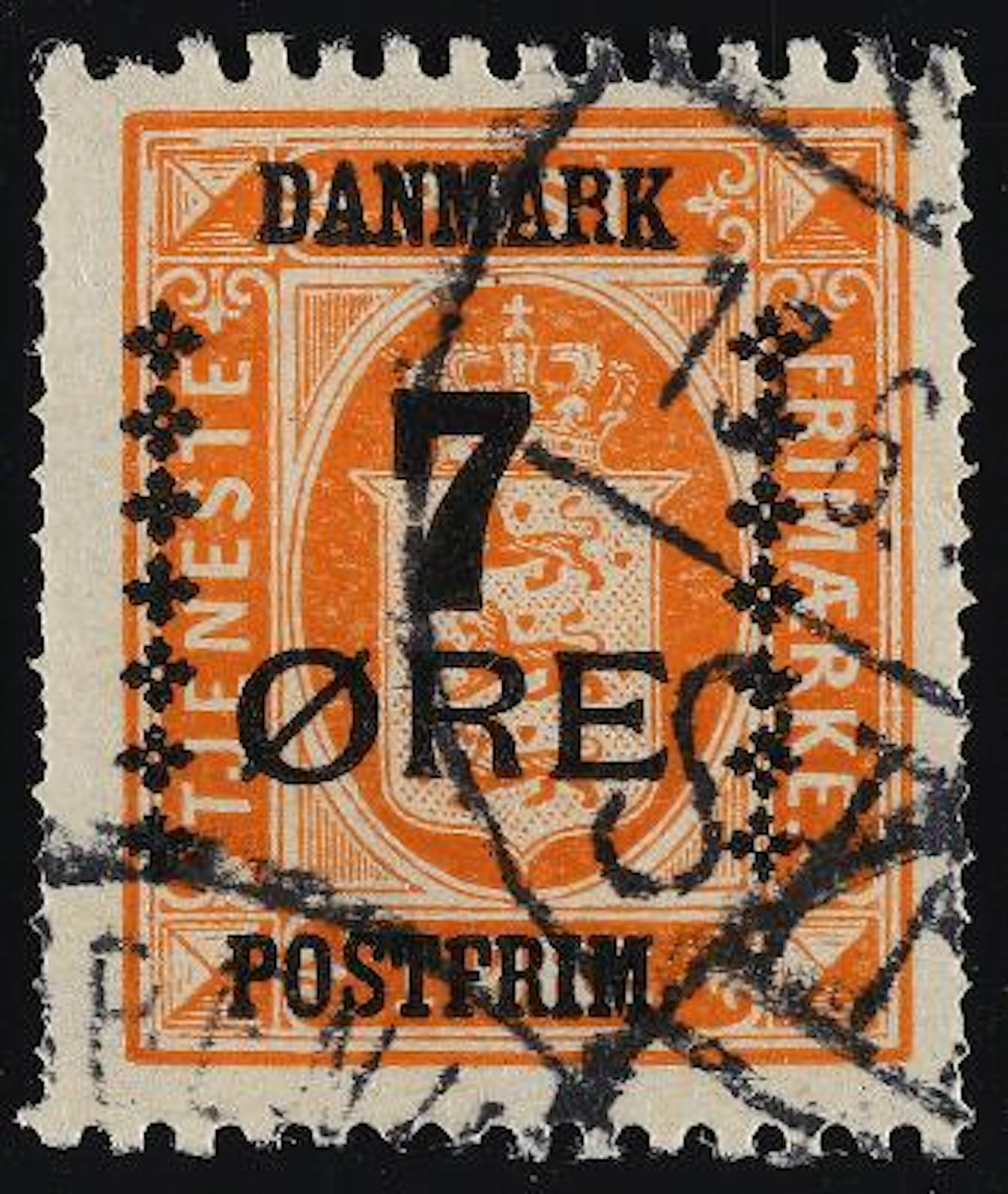 1926. Surcharge. 7/1 Øre, orange. Scarce used stamp with DIAMOND PERFORATION.