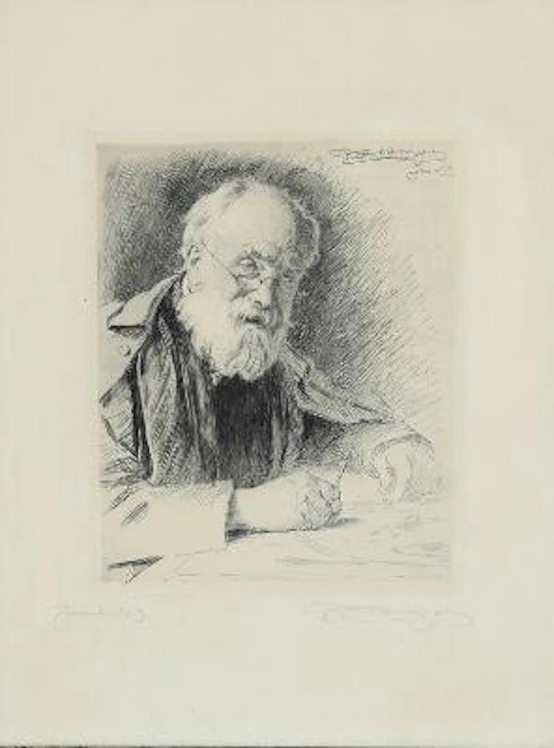 P. S. Krøyer: Portrait of Lorenz Frølich. Signed P.S. Krøyer. Etching.
