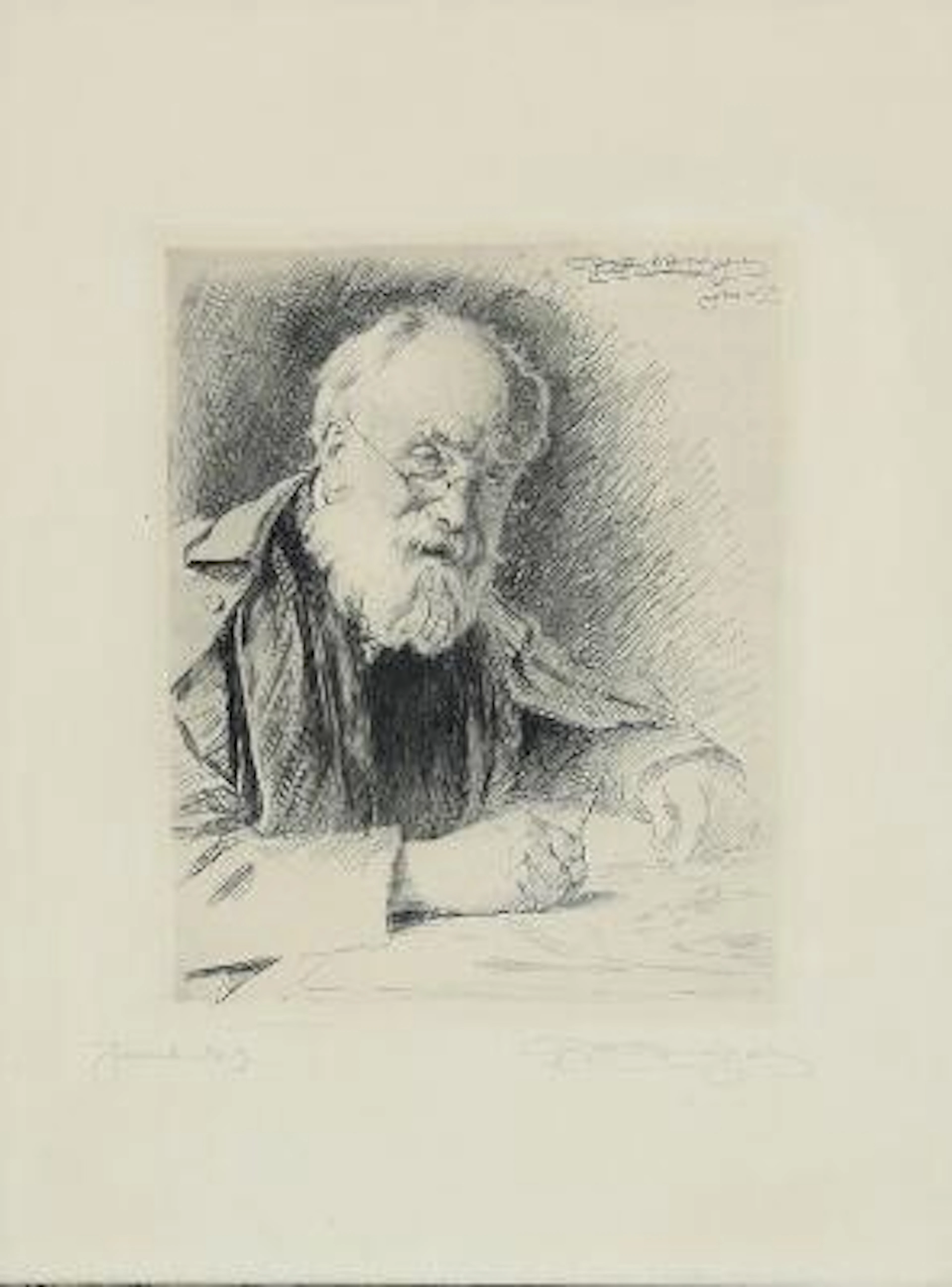 P. S. Krøyer: Portrait of Lorenz Frølich. Signed P.S. Krøyer. Etching.