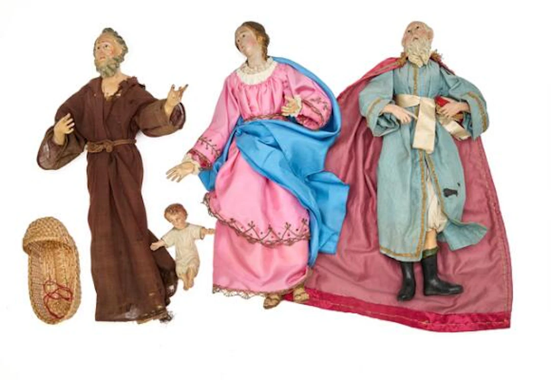 Four Neapolitan chreche figures of wood of wood, papier-mâché and