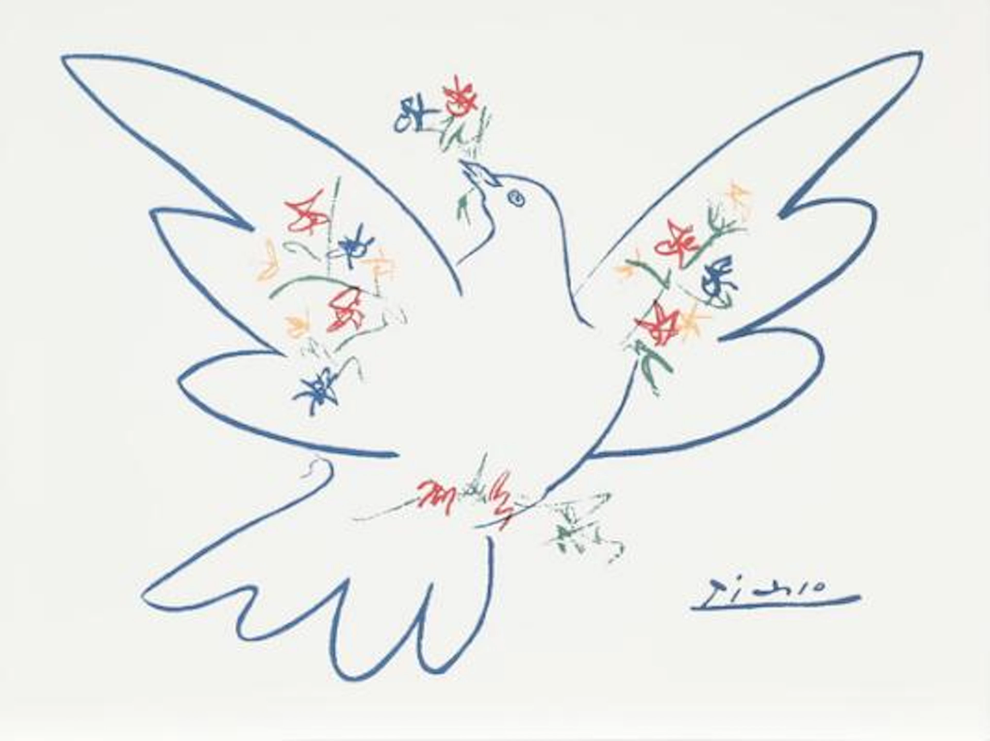 Pablo Picasso, after: "Colombe aux rameaux de fleurs". Lithograph.