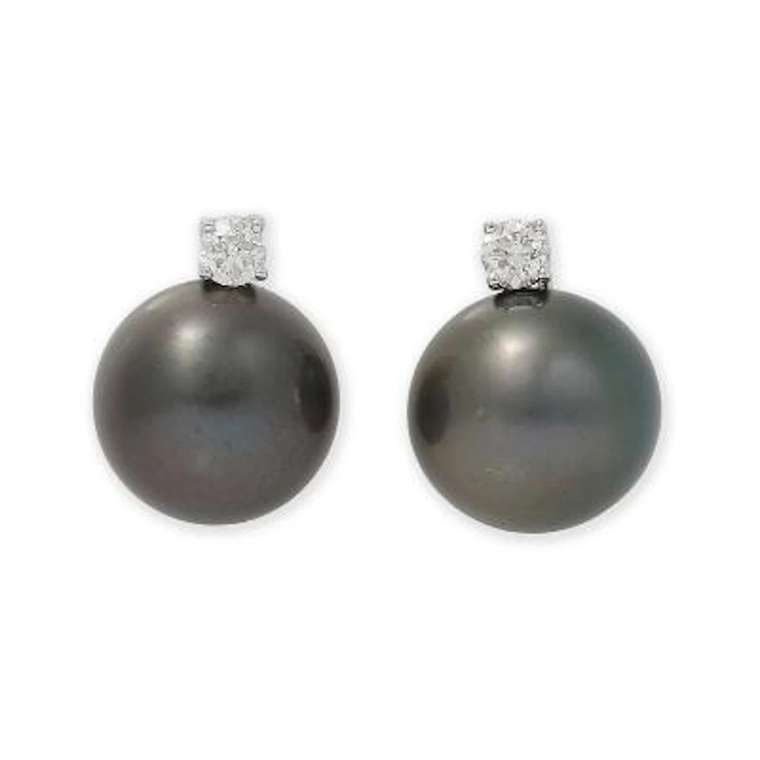 A pair of ear studs each set with a Tahitian cultured pearl and a