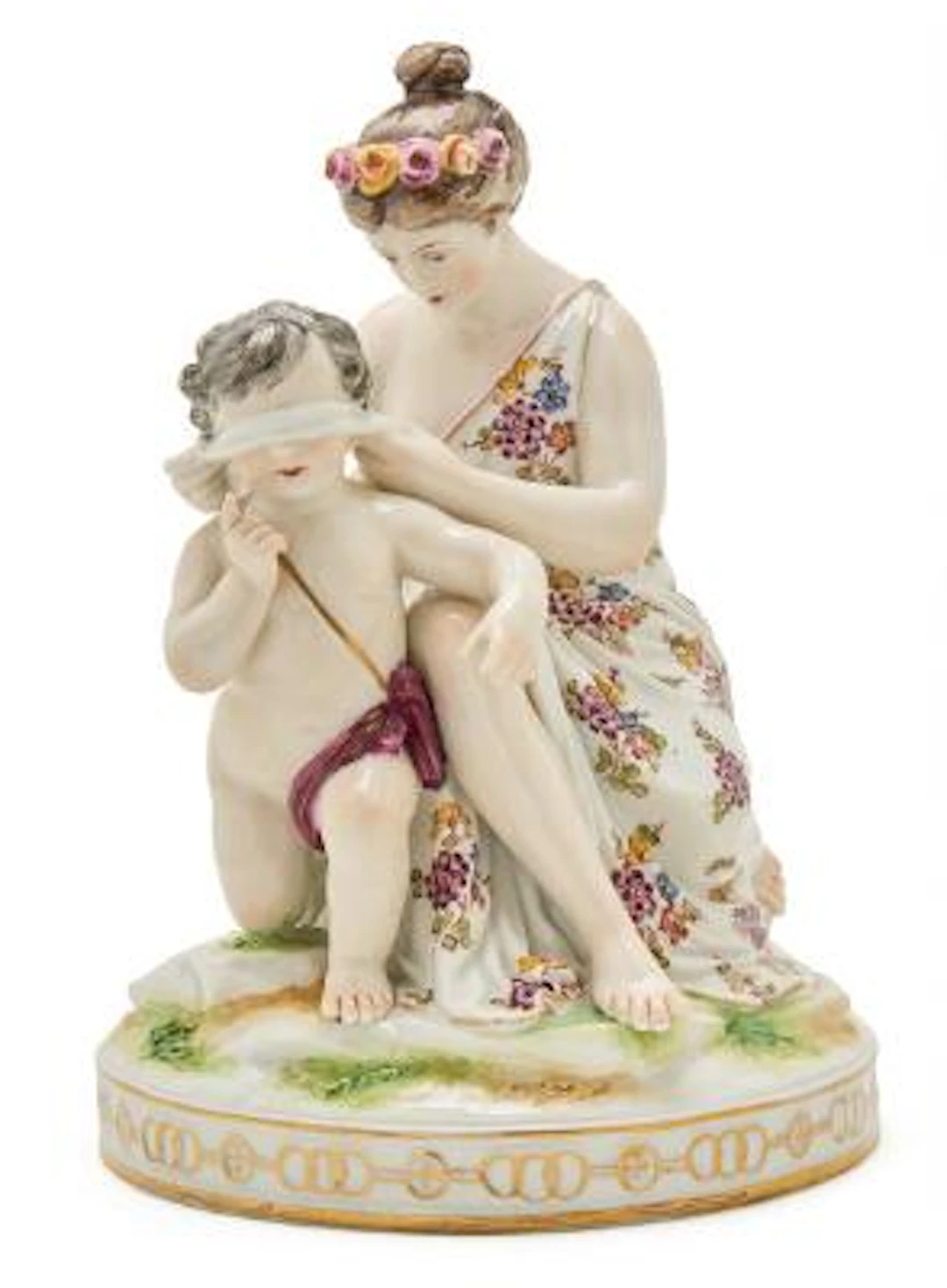 An enamelled porcelain figure group, Ludwigsburg 20th century. H.