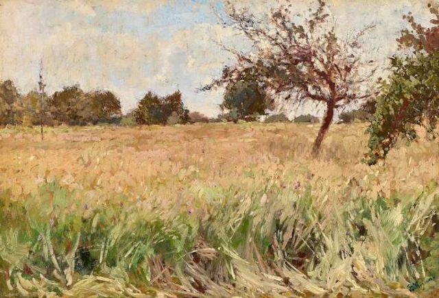 Bertha Wegmann: View over a cornfield. Signed B. Wegmann. Oil on canvas
