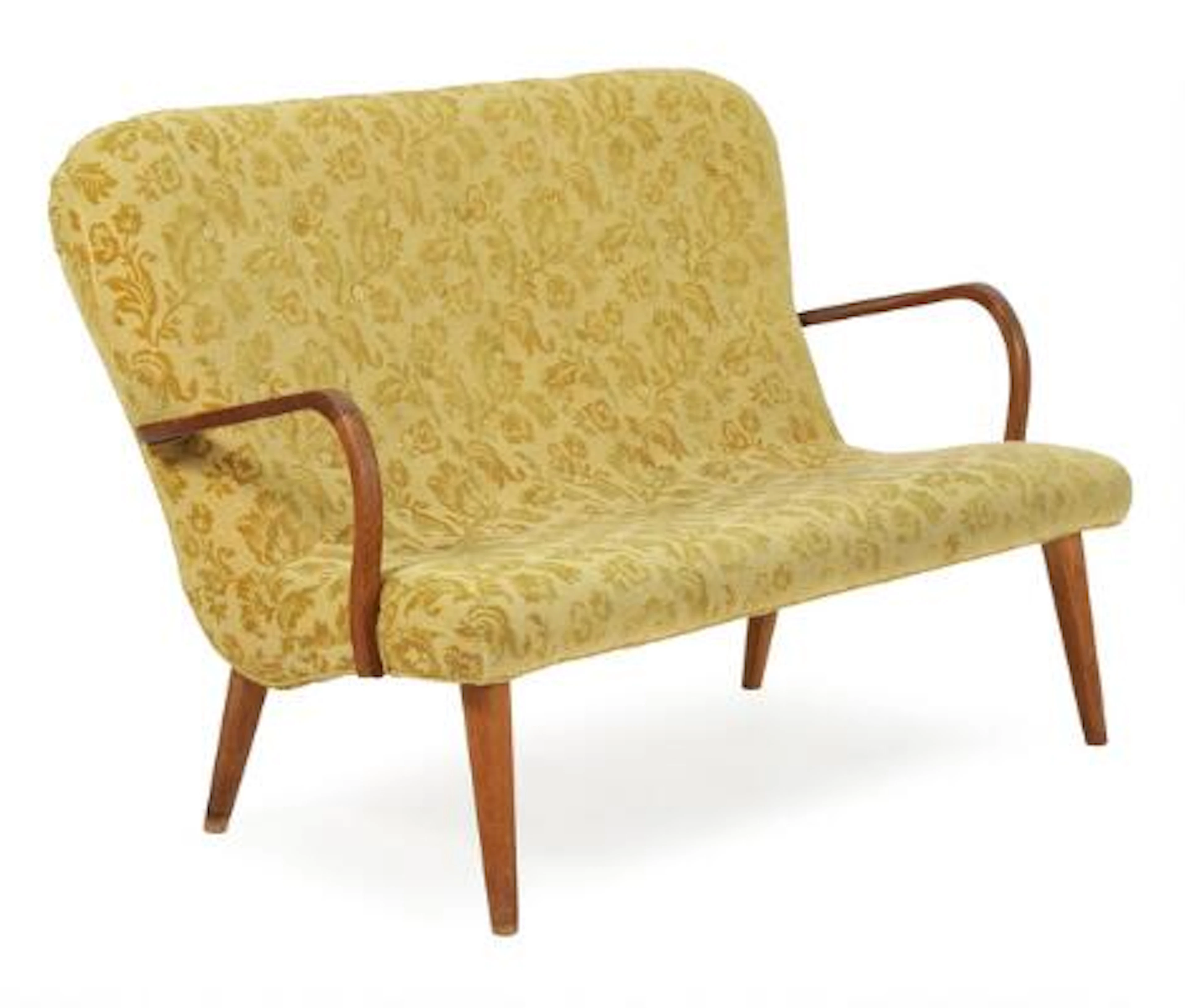 Danish furniture design: Two seater sofa with oak legs and mahogany