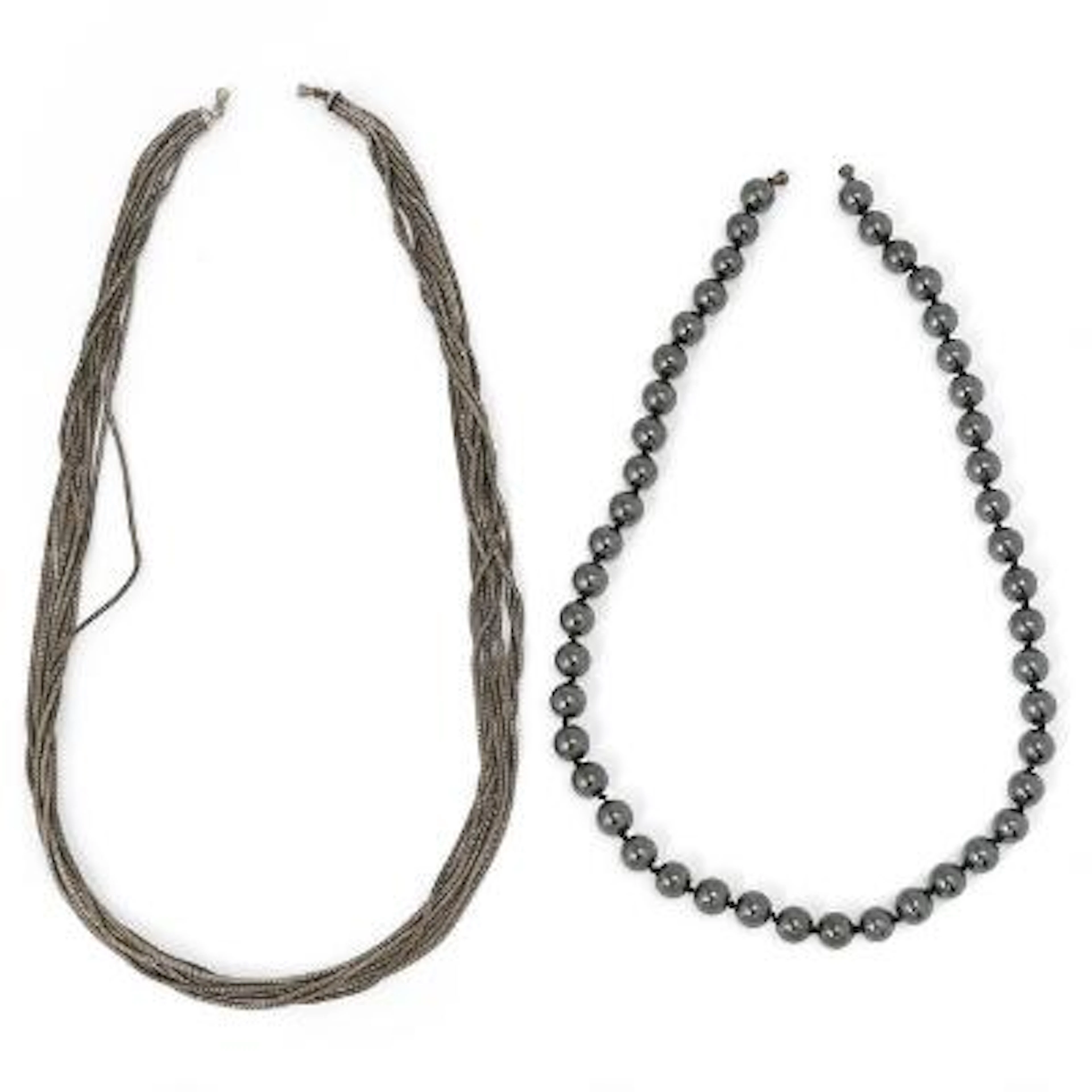 Ole Lynggaard: A ten-strand necklace of oxidised silver and a hematite