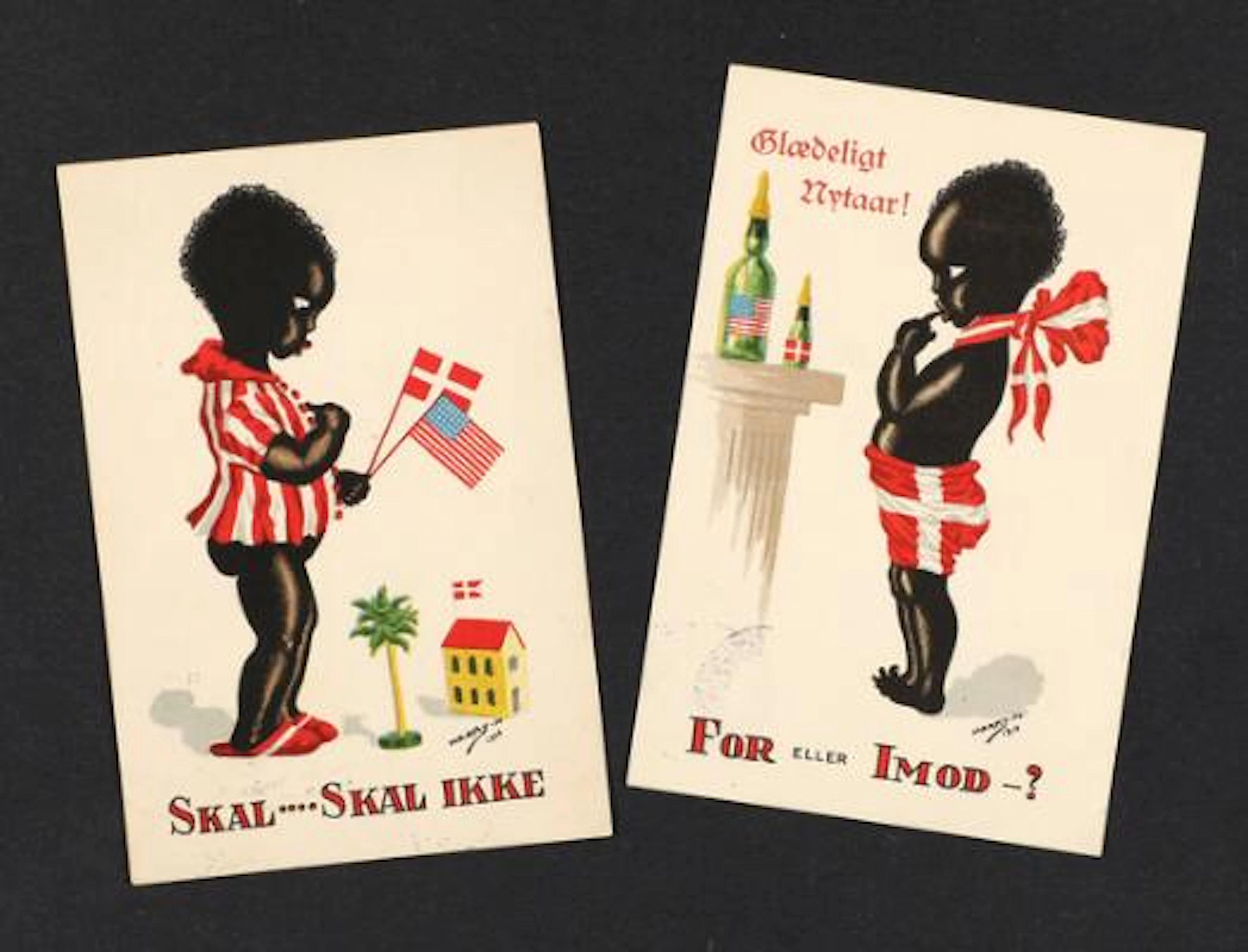 Danish West Indies. 2 postcards, propaganda against the sale of the