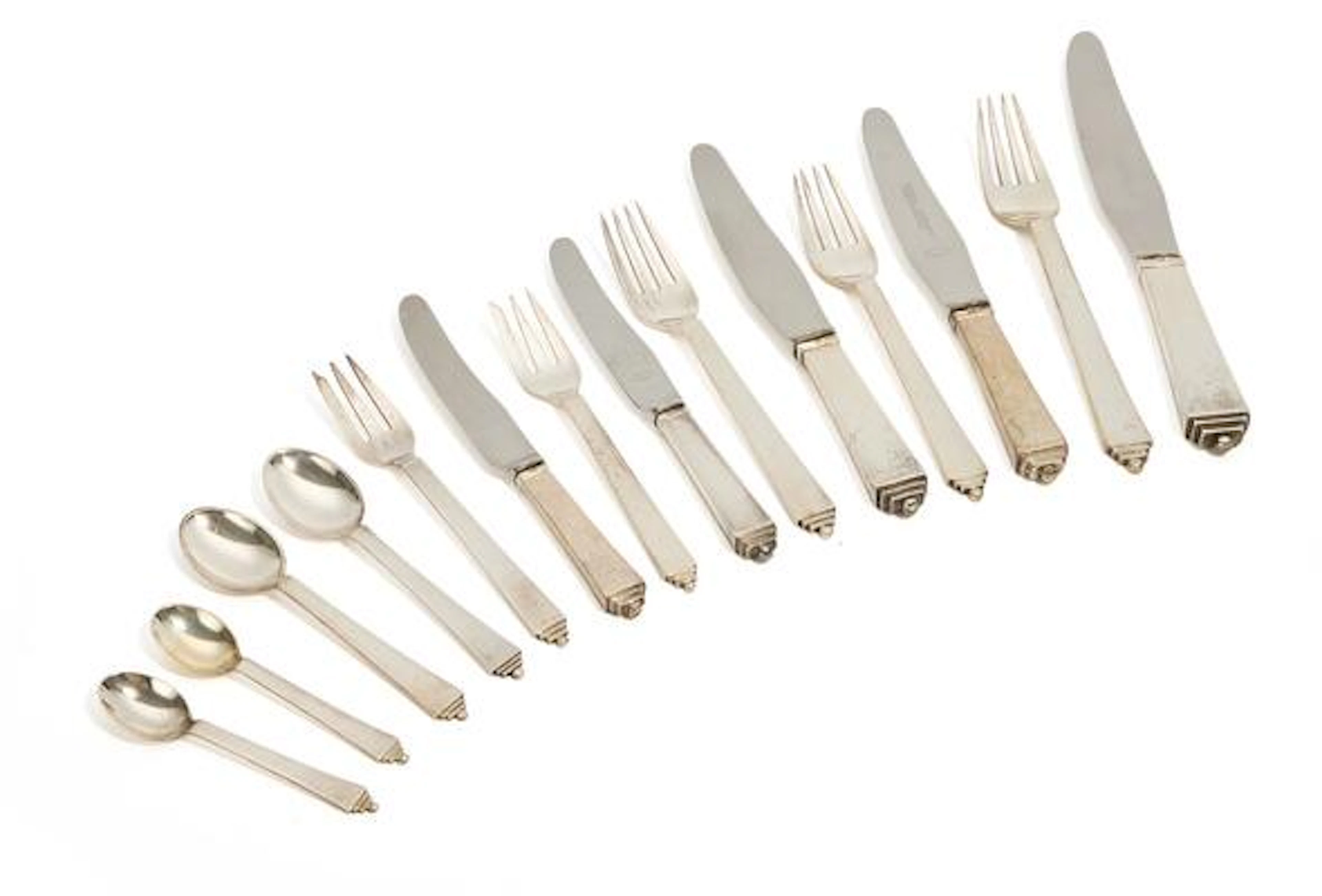 Harald Nielsen: "Pyramid". Sterling silver and silver cutlery pieces.