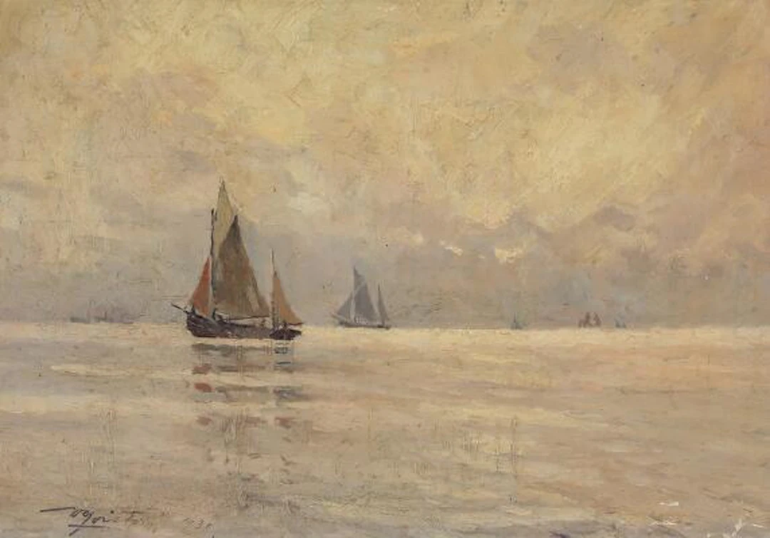 Victor Qvistorff: Seascape with ships. Signed and dated V. Qvistorff
